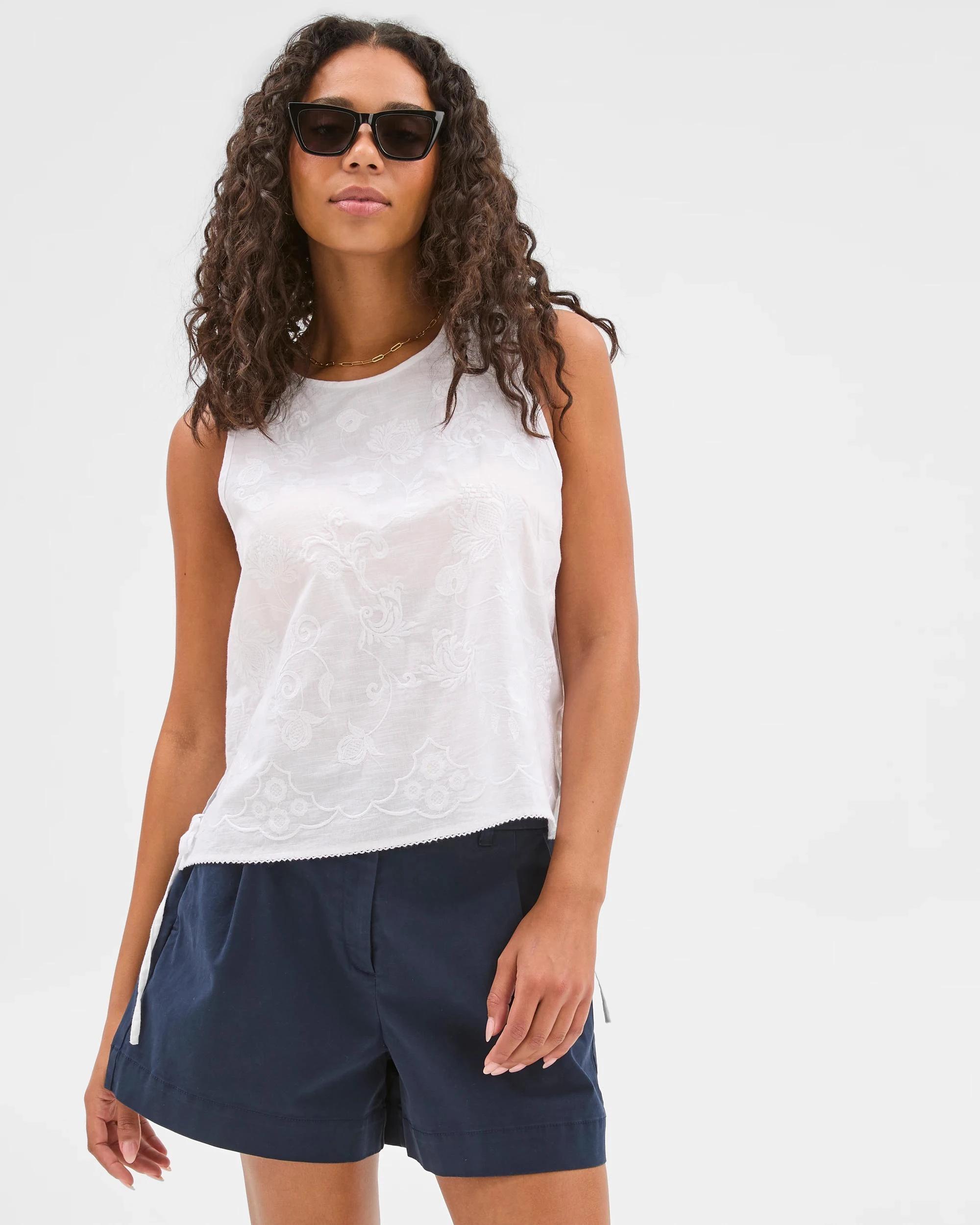 1 Target Embroidered Tie Side Tank Top WHITE, 1 of 6