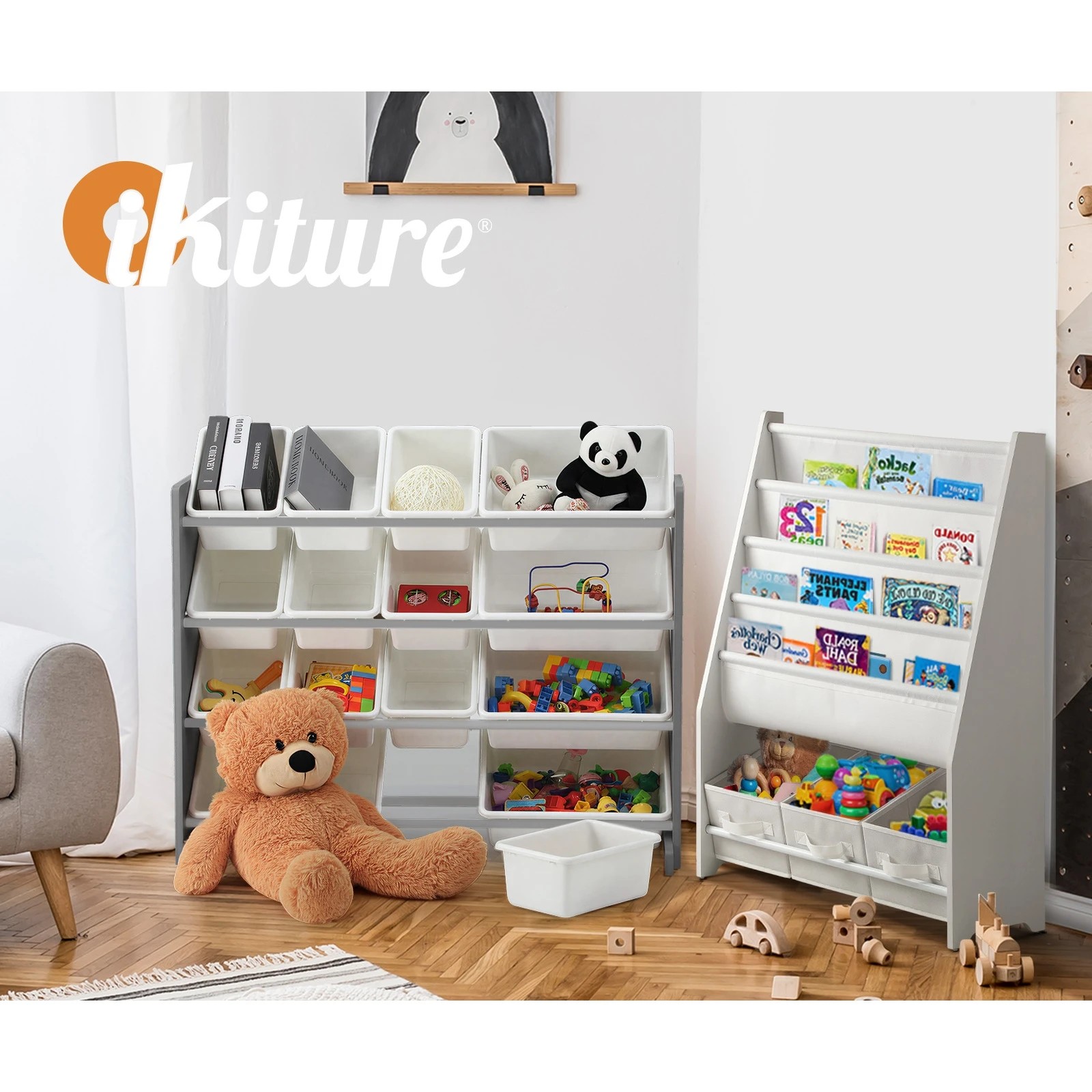 6 Oikiture Kids Toy Box Organiser 16 Bins Display Shelf Removable Drawer - Grey, 6 of 9