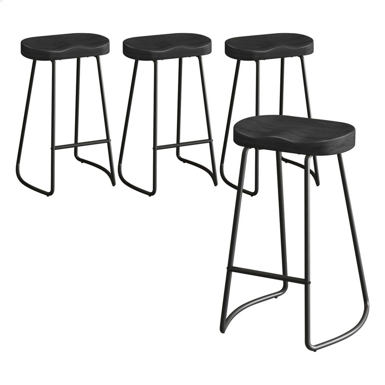 1 Alfordson 4x Bar Stools 75cm Tractor Kitchen Wooden Vintage Chair - Black, 1 of 9