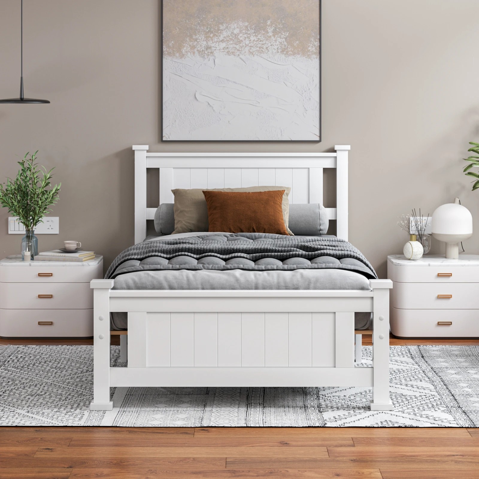 3 Alfordson Bed Frame Wooden Timber King Single Mattress Base Platform Arne - White, 3 of 10