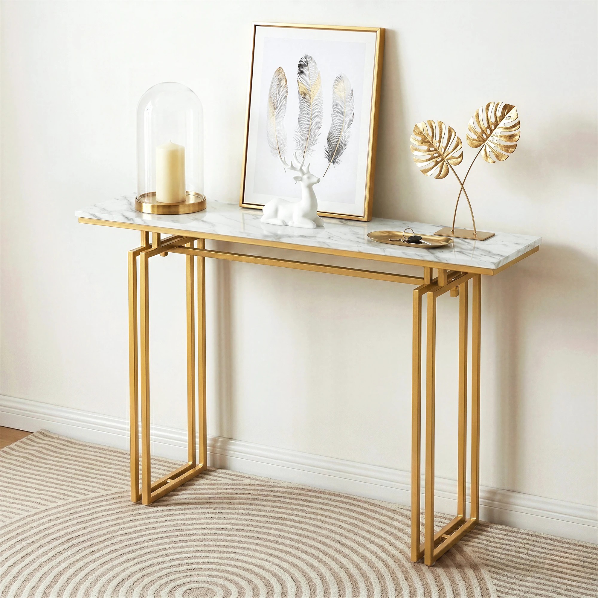 9 Artiss Console Table Hallway Entryway Table Marble Effect 110CM - Gold, 9 of 9
