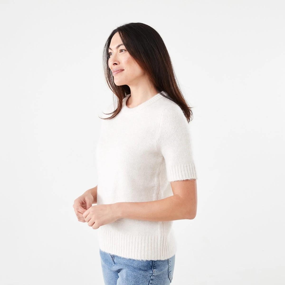 2 Short Sleeve Fluffy Knit Jumper Beige Marl, 2 of 5