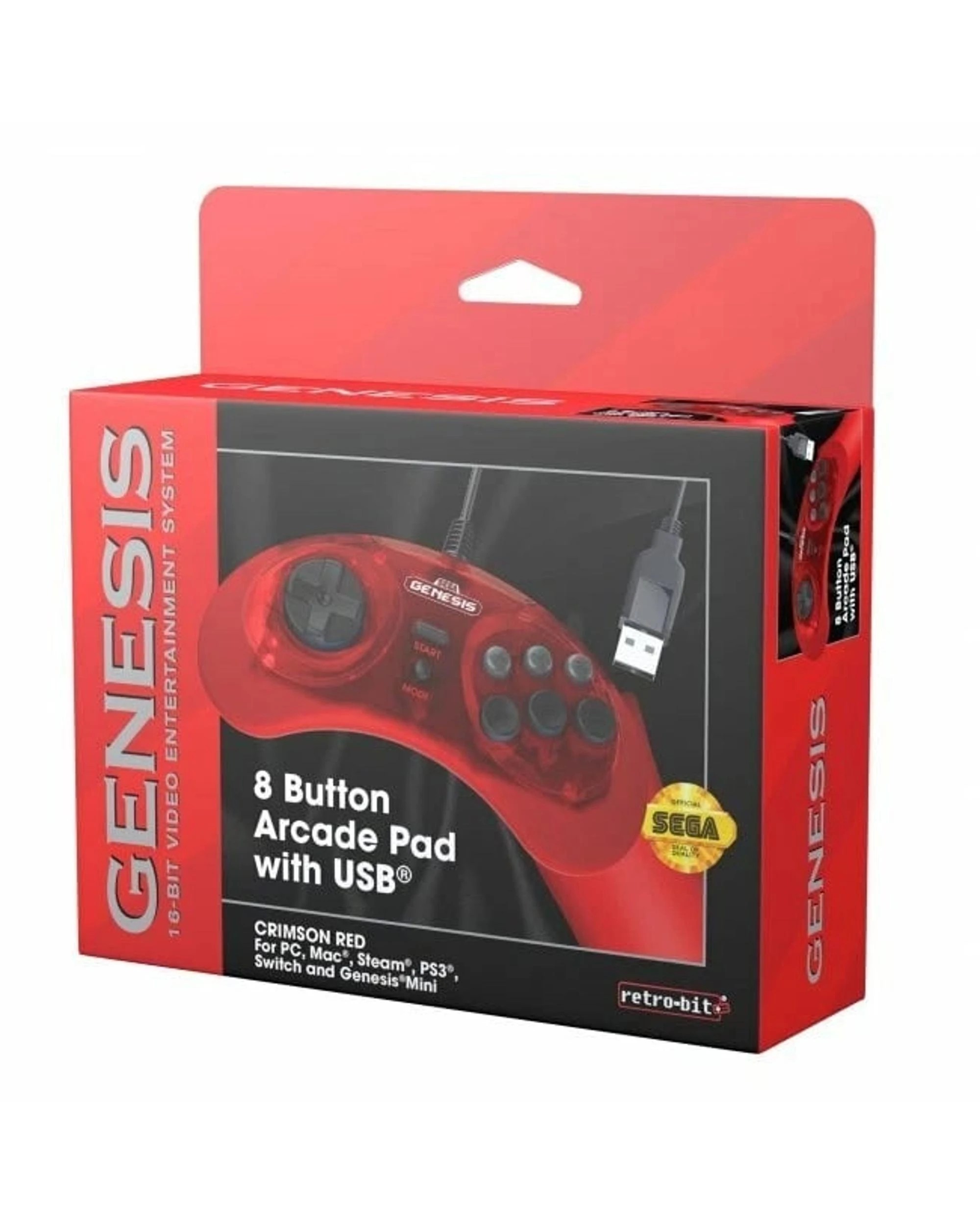 3 SEGA Genesis 8-button Arcade Pad Wired USB Gamepad For PC and Mac - Red, 3 of 4