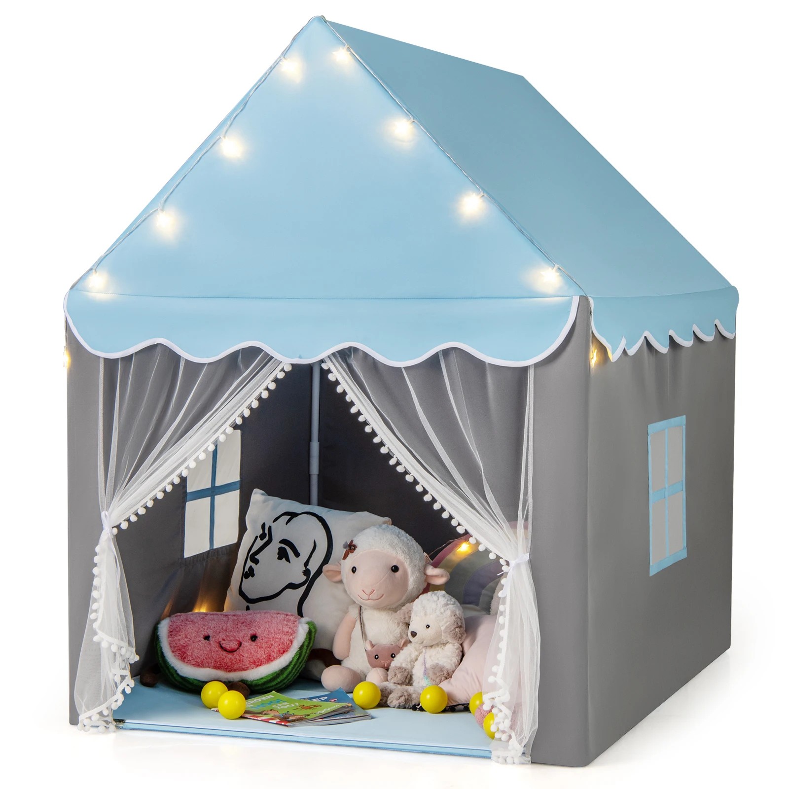 1 Costway Kids Play Tent Fairy Castle w/Star & Mat - Blue, 1 of 3