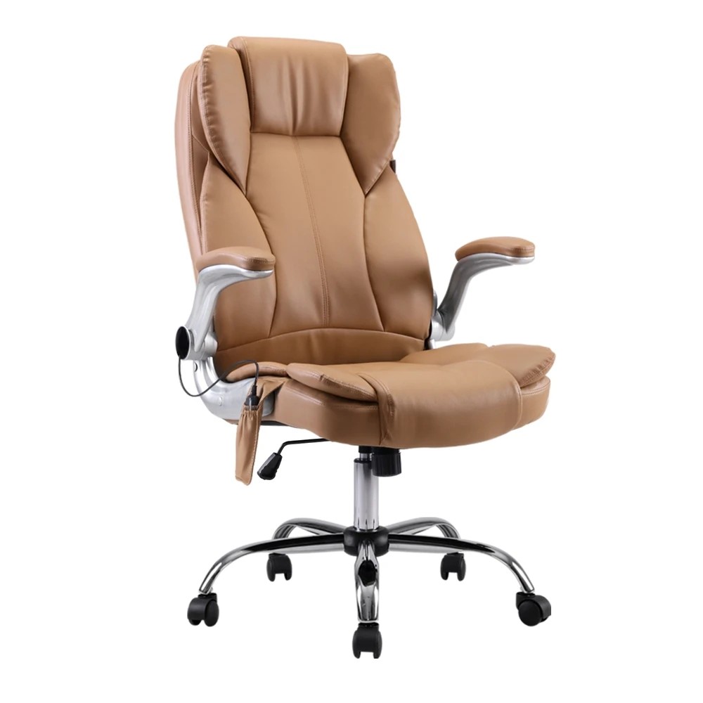 1 Artiss 8 Point Massage Office Chair PU Leather - Brown, 1 of 5