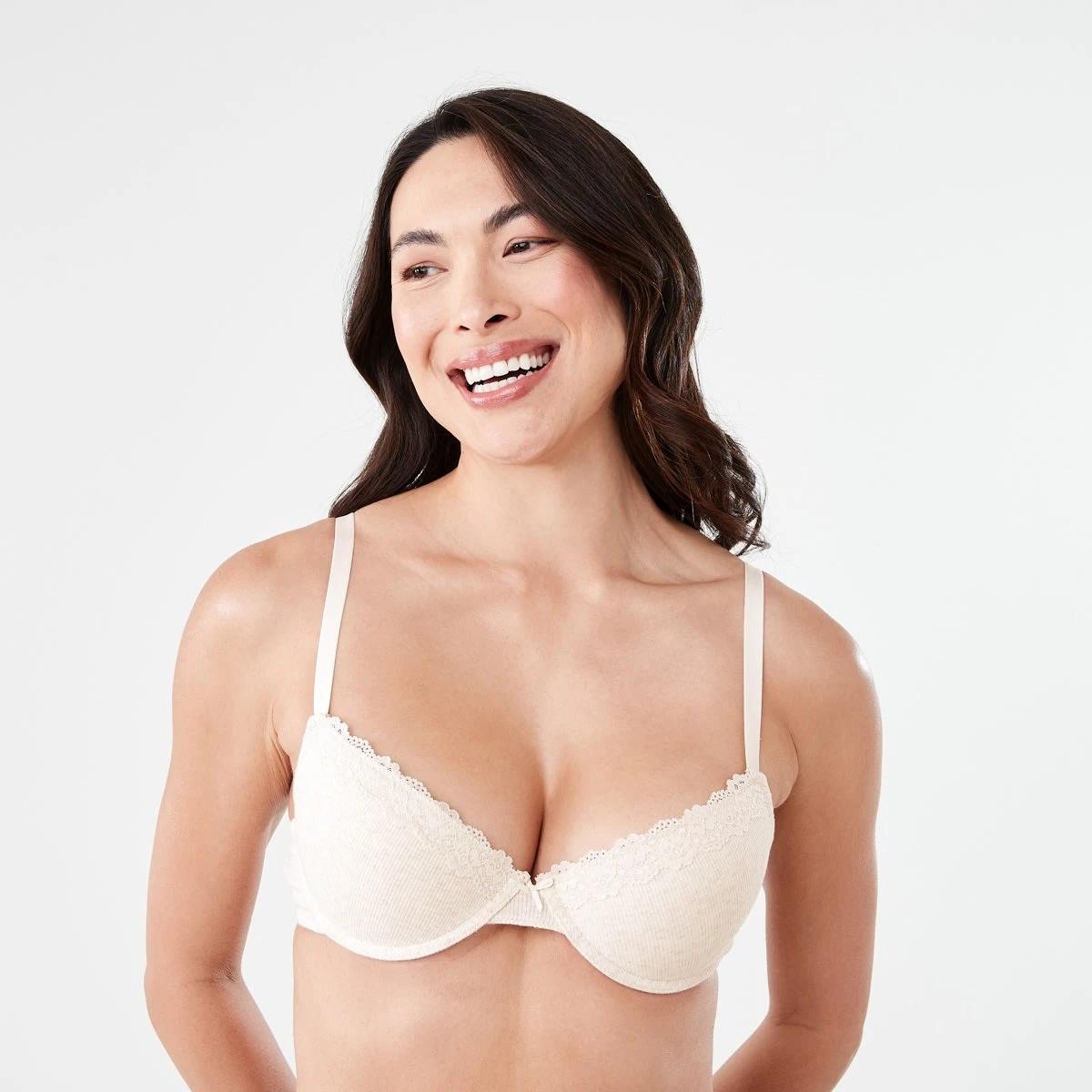 3 2 Pack Push-up Rib Lace Bra SOFT OAT MARLE, BLACK, 3 of 9