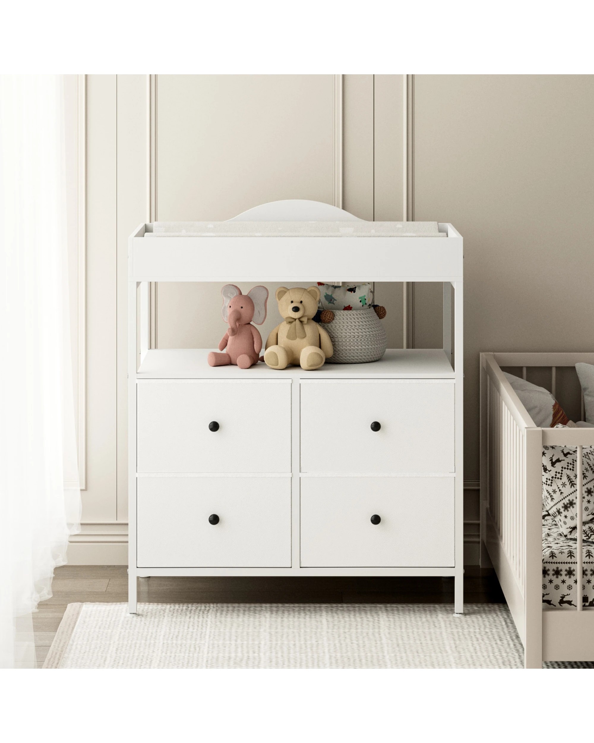 4 Advwin Baby Change Table with 4 Storage Fabric Drawers - White, 4 of 9