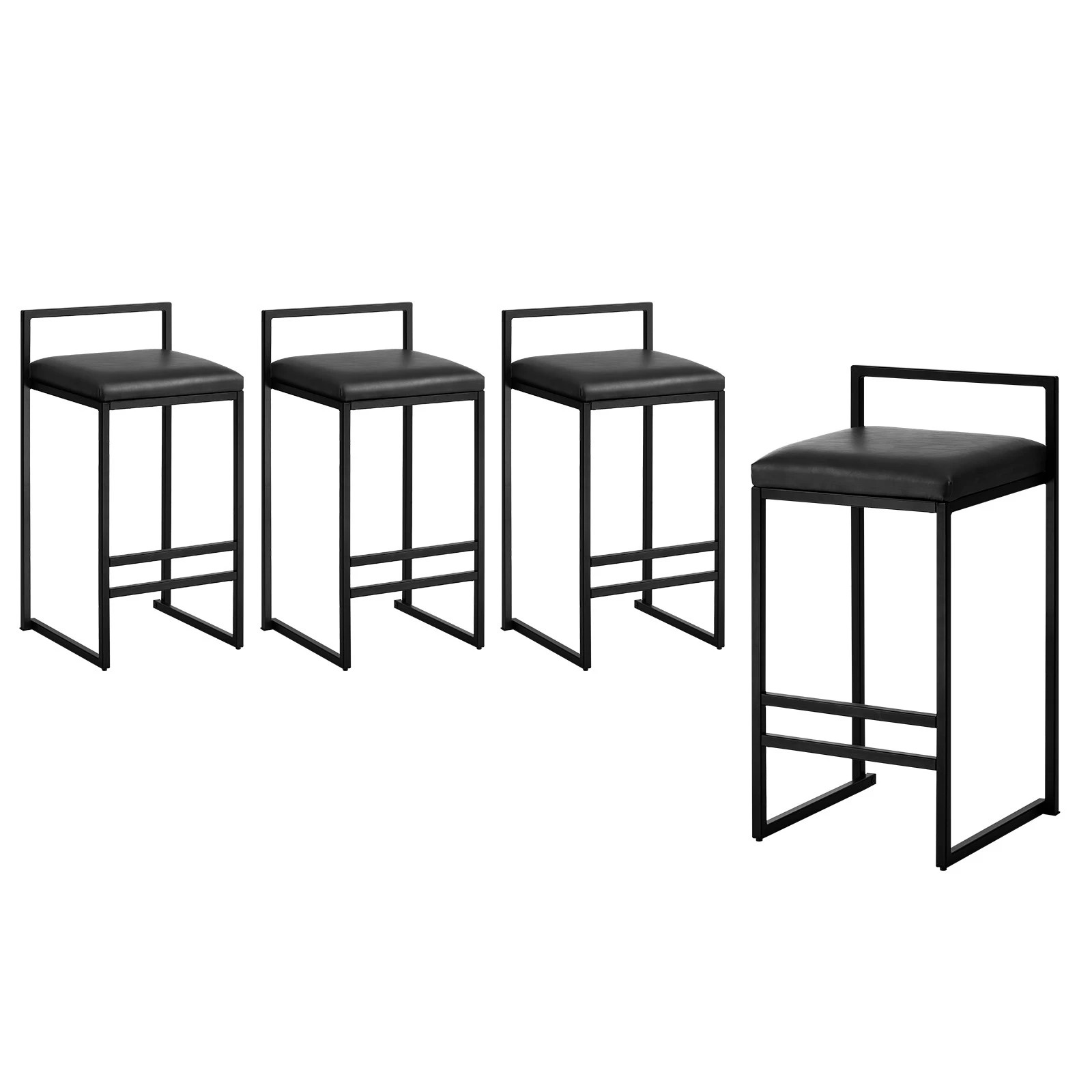 1 Oikiture 4x Bar Stools Counter High Chair Leather - Black, 1 of 9