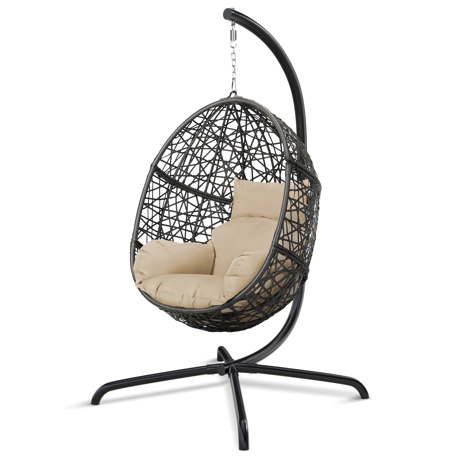 1 Alfordson Outdoor Egg Swing Chair Wicker Rattan Pod Basket Hanging Seat - Beige, 1 of 10
