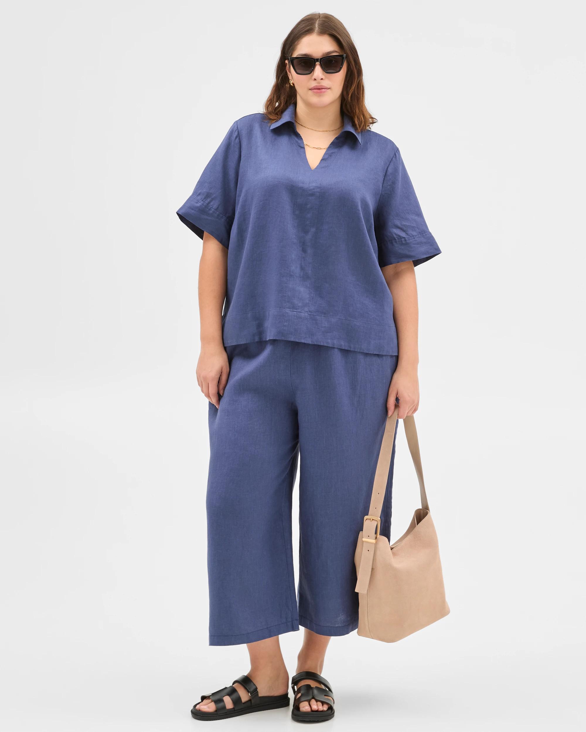 3 Target Plus Size European Linen Popover Blouse INDIGO, 3 of 6