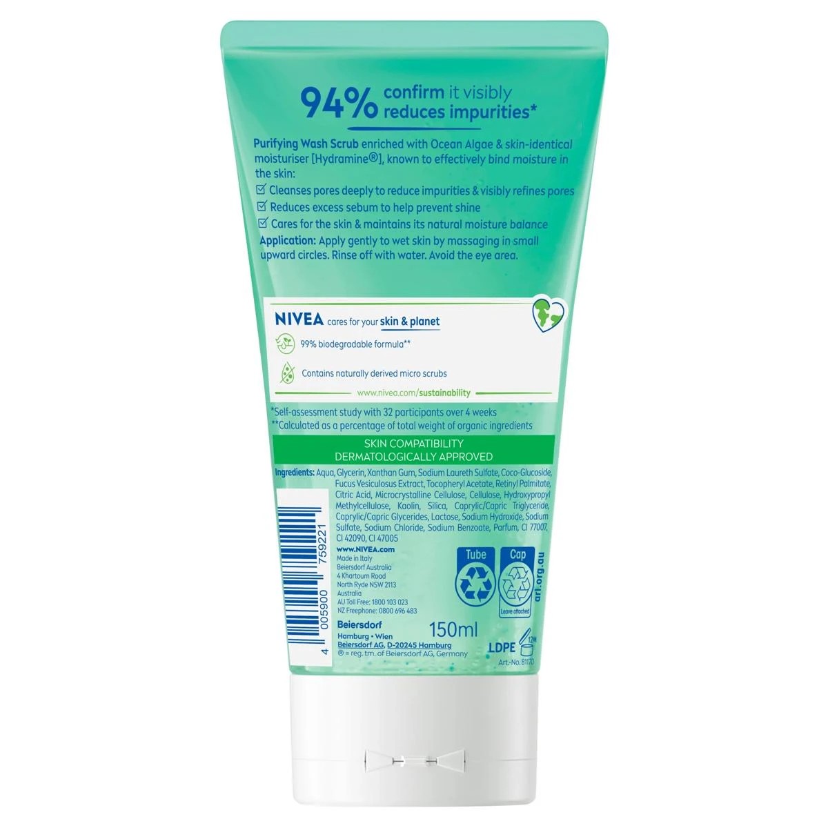 2 Nivea Purifying Wash Scrub 150ml - Ocean Algae and Hydramine, 2 of 7