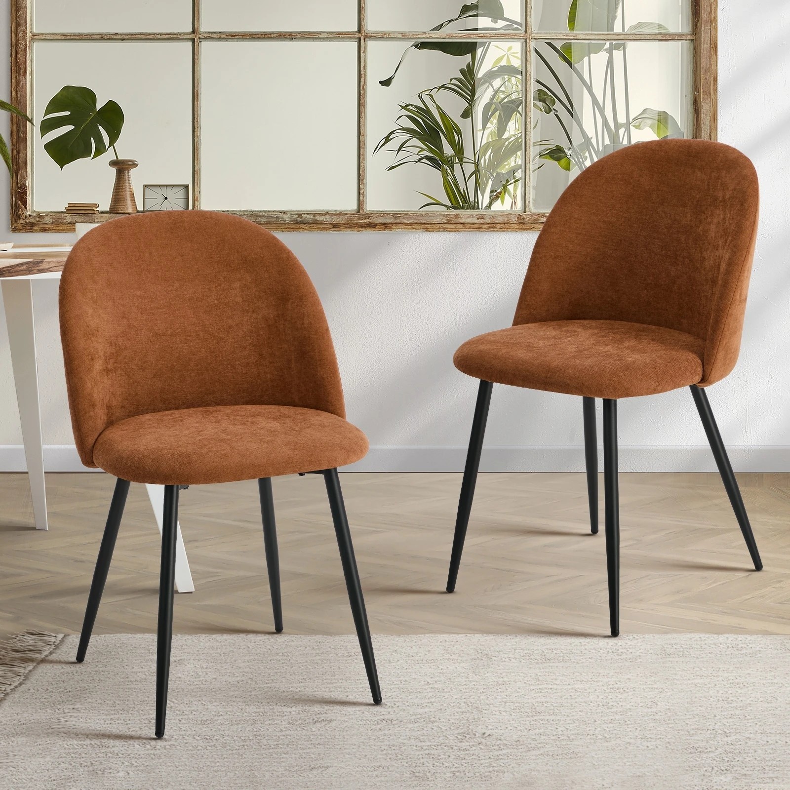 3 Oikiture 2x Dining Chairs Accent Chair Armchair Kitchen Upholstered Linen - Orange, 3 of 9