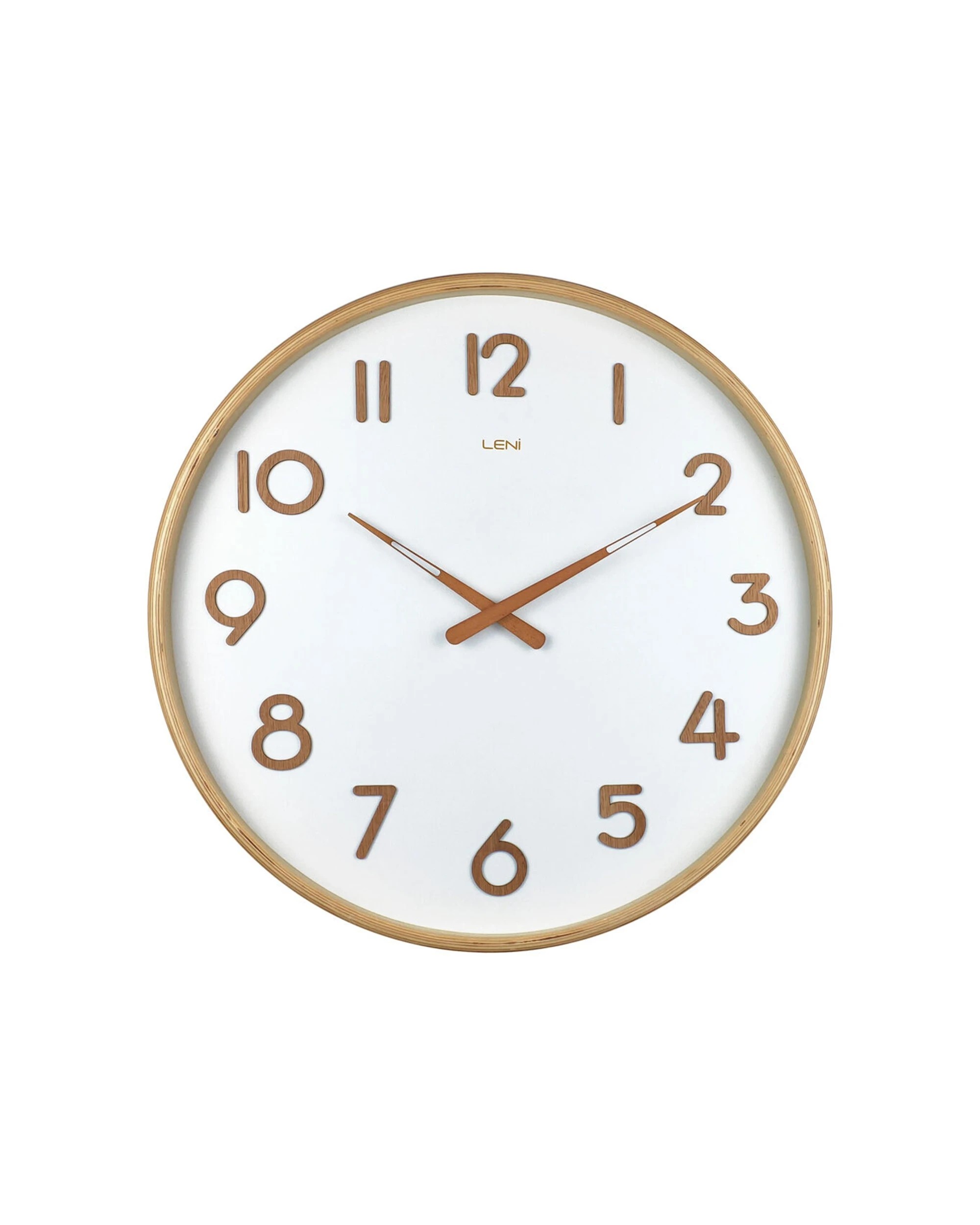 1 LENI Deco Wall Clock 53cm Raised Wooden Numbers Silent Sweep Movement - White, 1 of 1