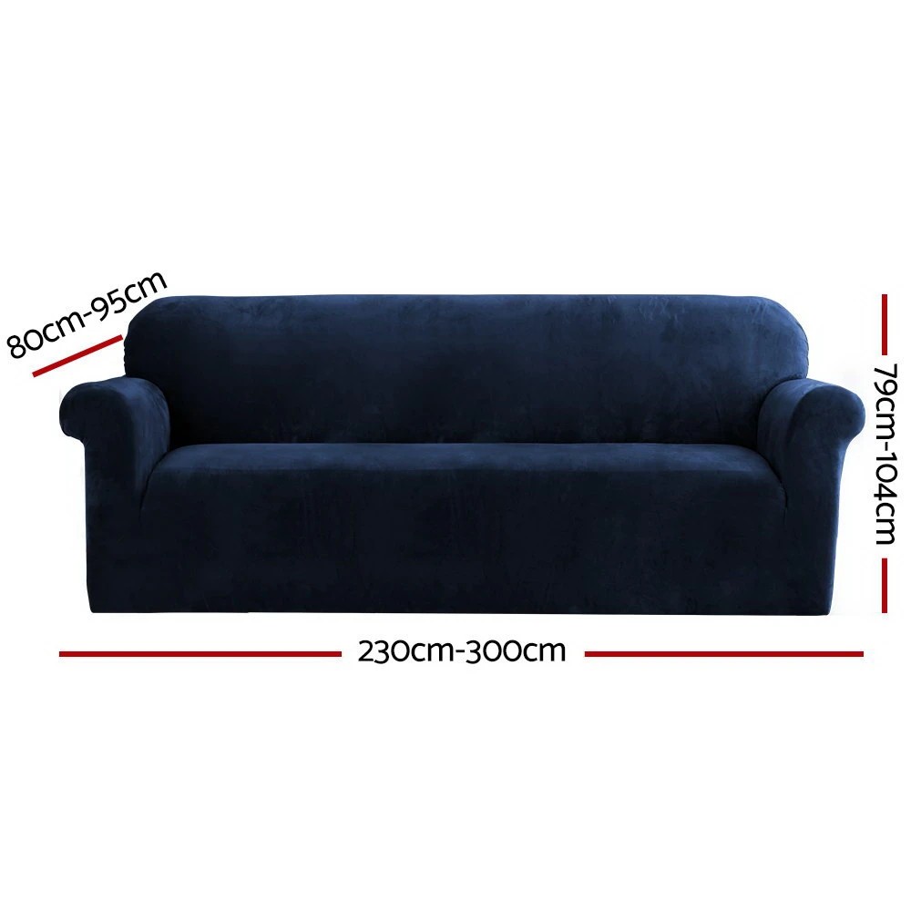 2 Artiss Sofa Cover Couch Covers 4 Seater Velvet Sapphire - Blue, 2 of 5