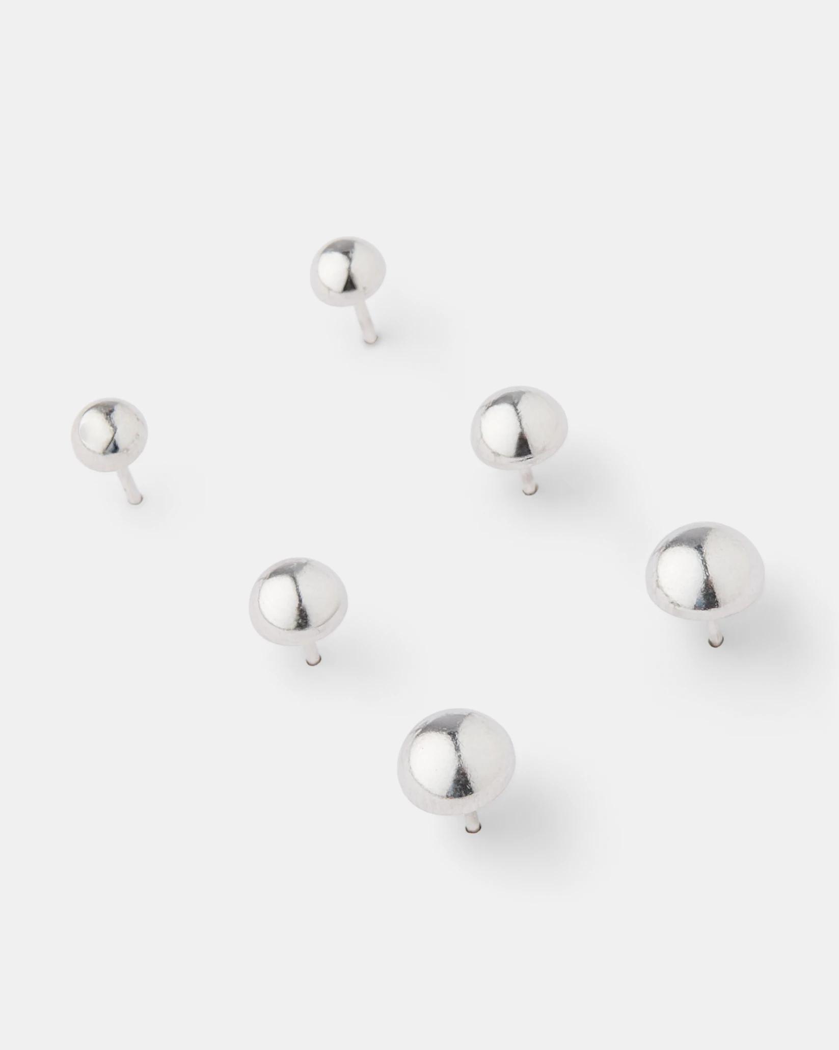 2 3 Pack Waterproof Stainless Steel Ball Stud Earrings - Silver Tone Silver, 2 of 5