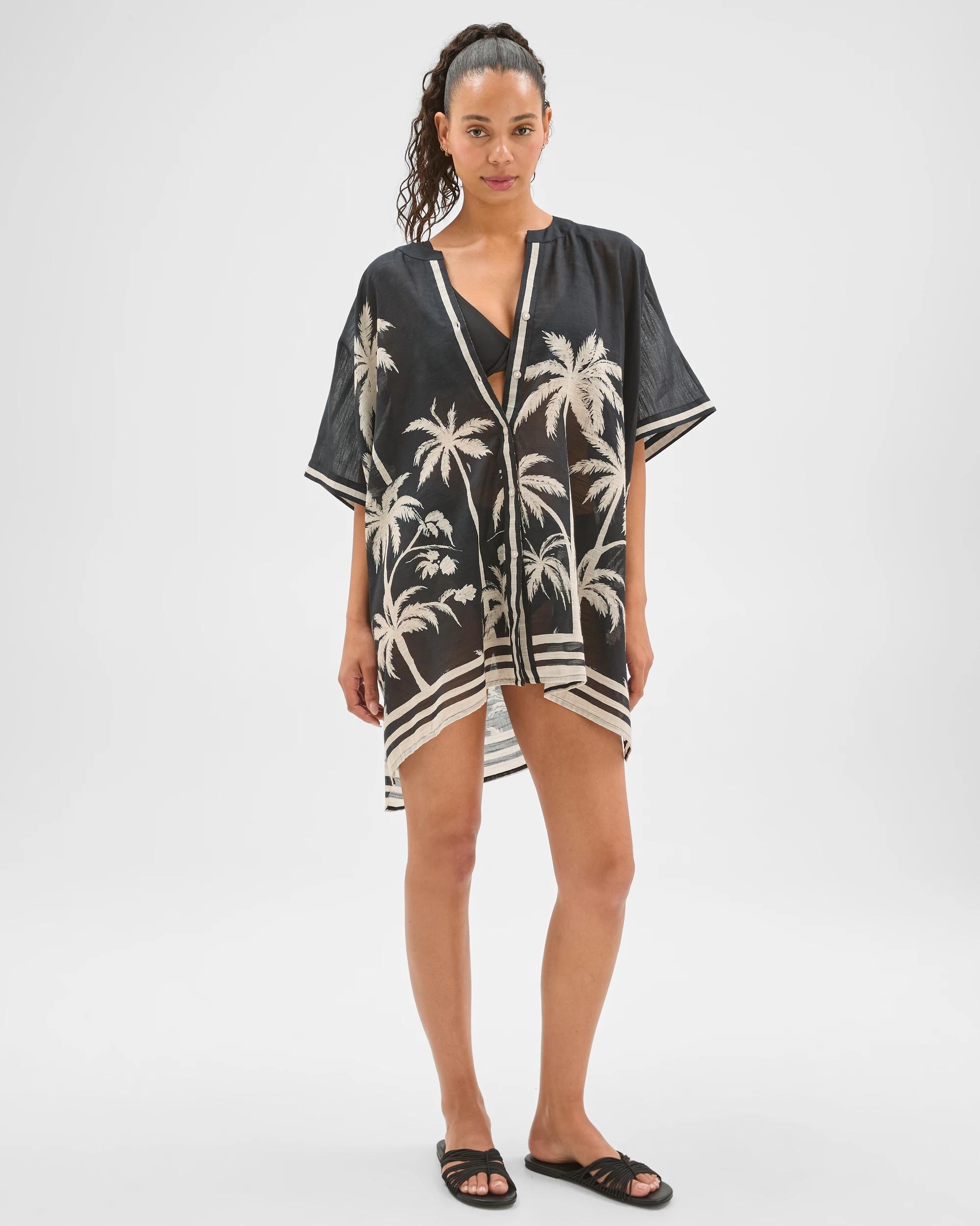 1 Target Woman Resort Cotton Square Cover Up MULTI PALM TREE PRINT, 1 of 7