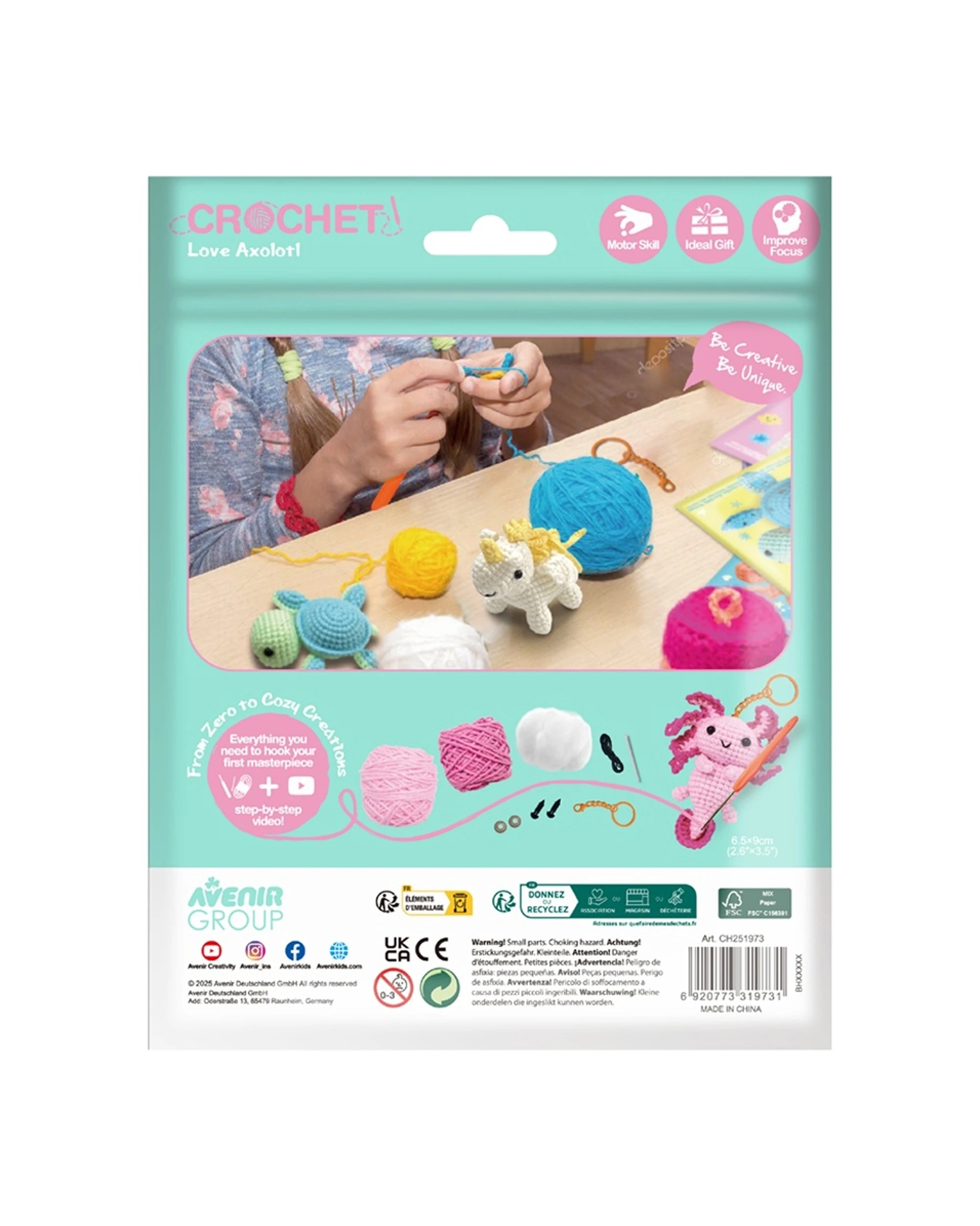 2 Avenir Crochet Keychain Kit Love Axolotl Kids Children Activity Craft Set - Multi, 2 of 2