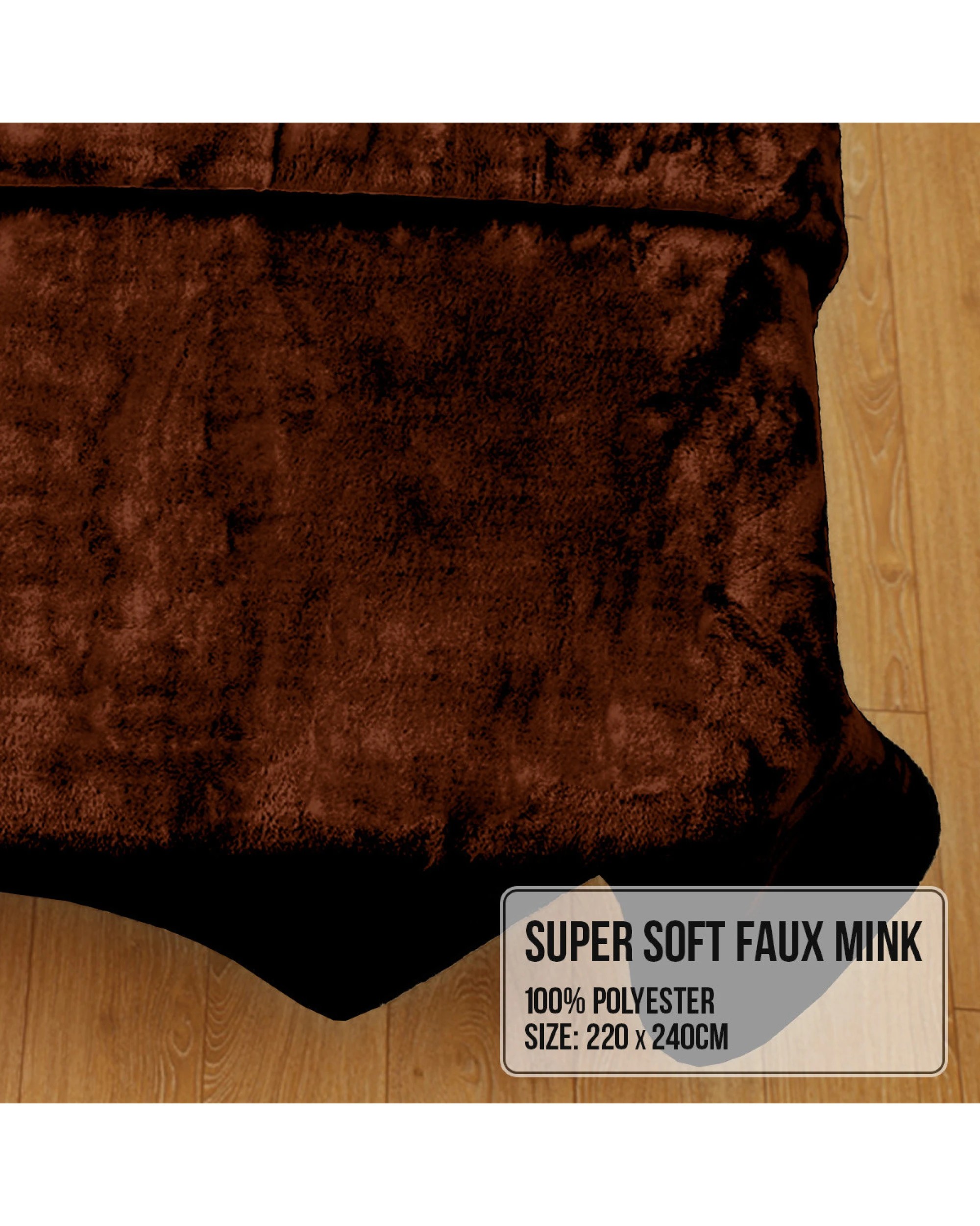 3 Laura Hill 800-gsm Mink Blanket Double-sided Soft Plush Bed Faux Throw Rug Chocolate
 - Queen Bed, 3 of 9