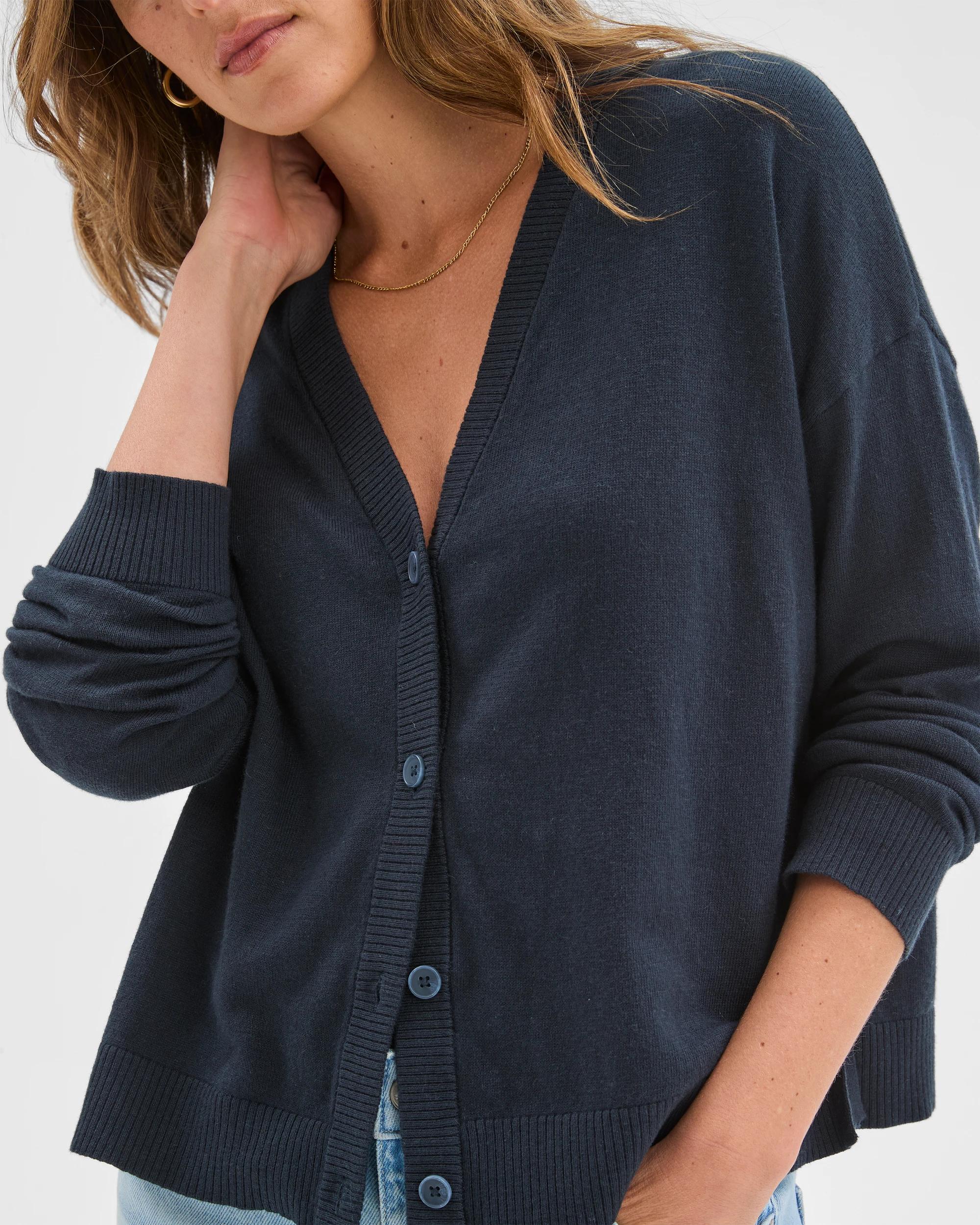 5 Target Woman Cotton Cashmere V-Neck Knit Cardigan PETROL, 5 of 6