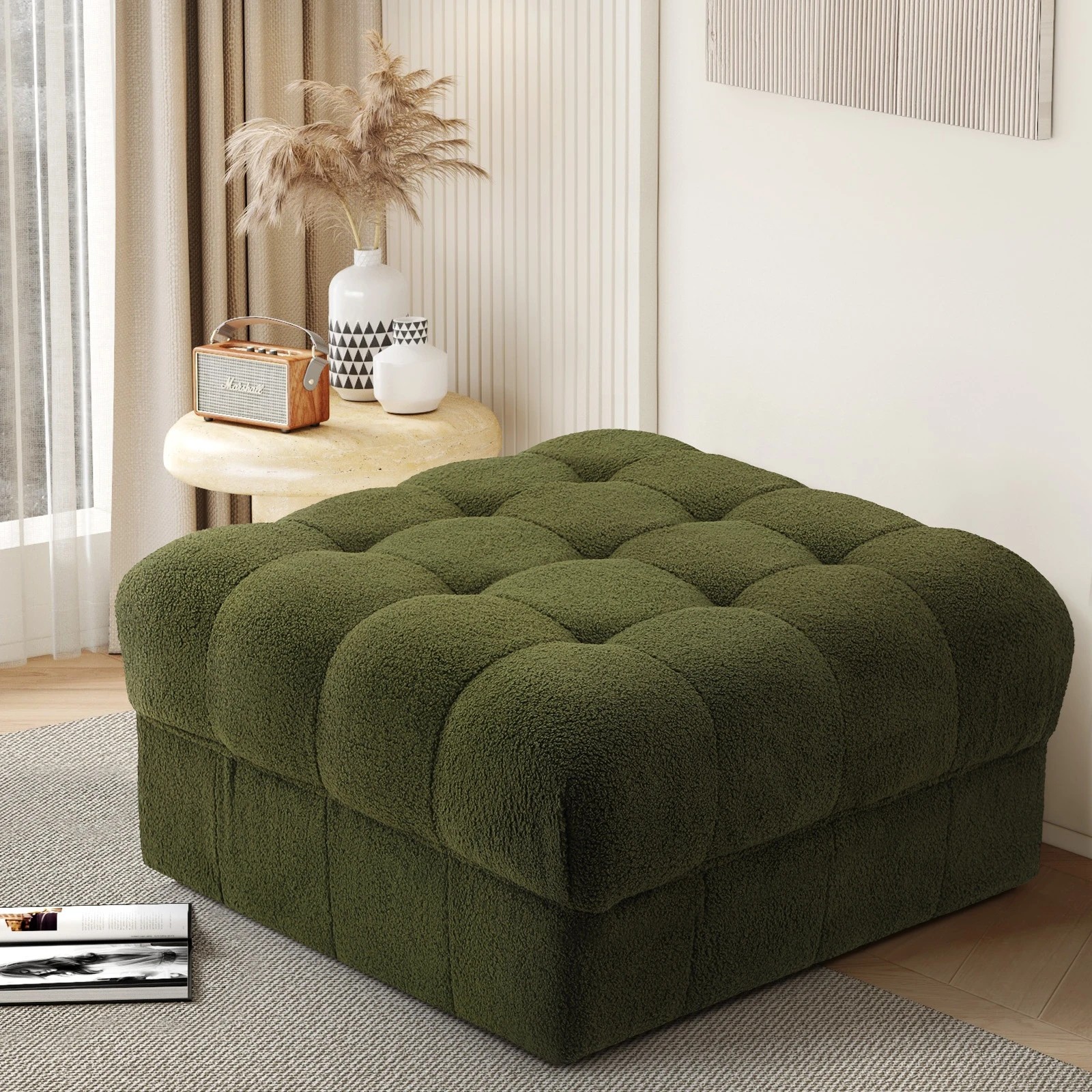 2 Oikiture 1 Seater Boucle Modular Ottoman Lounge Chair Armless Tofu
 - Green, 2 of 10
