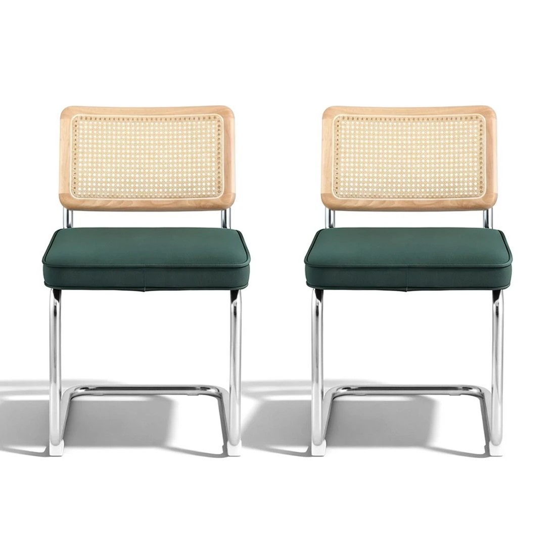 3 Artiss Dining Chairs Set of 2 Velvet Rattan Cantilever Green - Green, 3 of 6