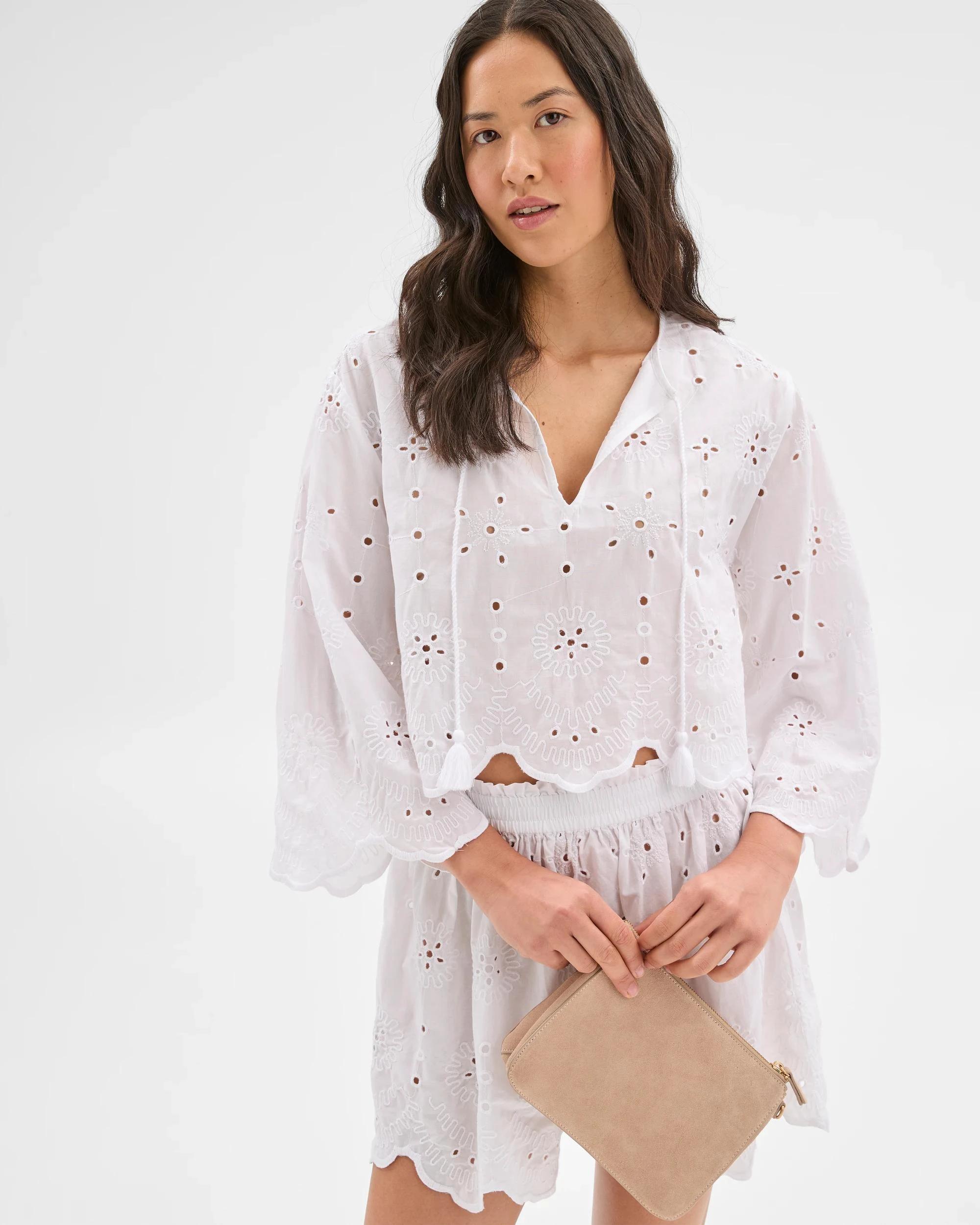 1 Target Resort Australian Cotton Broderie Tie Top WHITE, 1 of 7