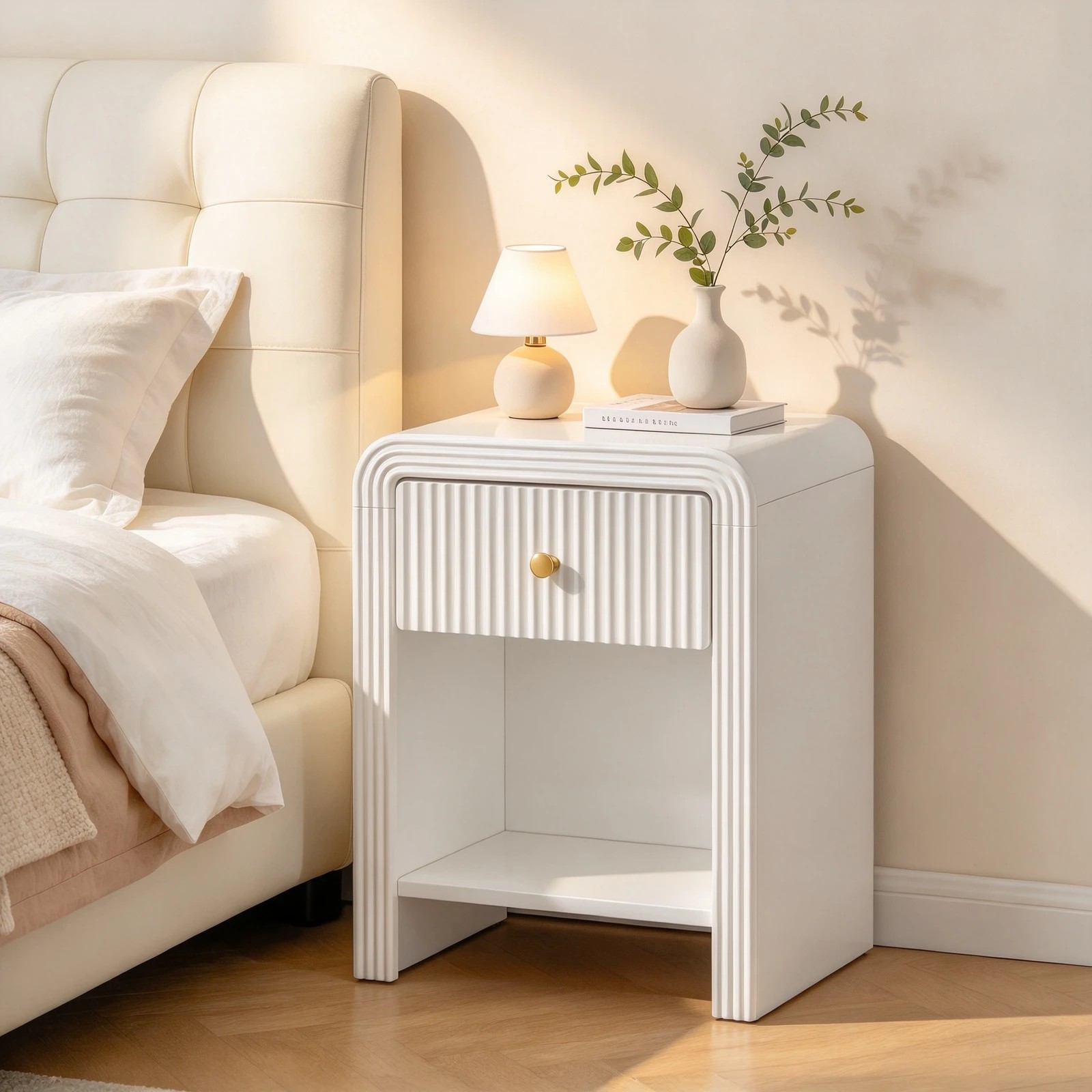 Oikiture Bedside Table Drawer and Shelf Nightstand - White - Kmart