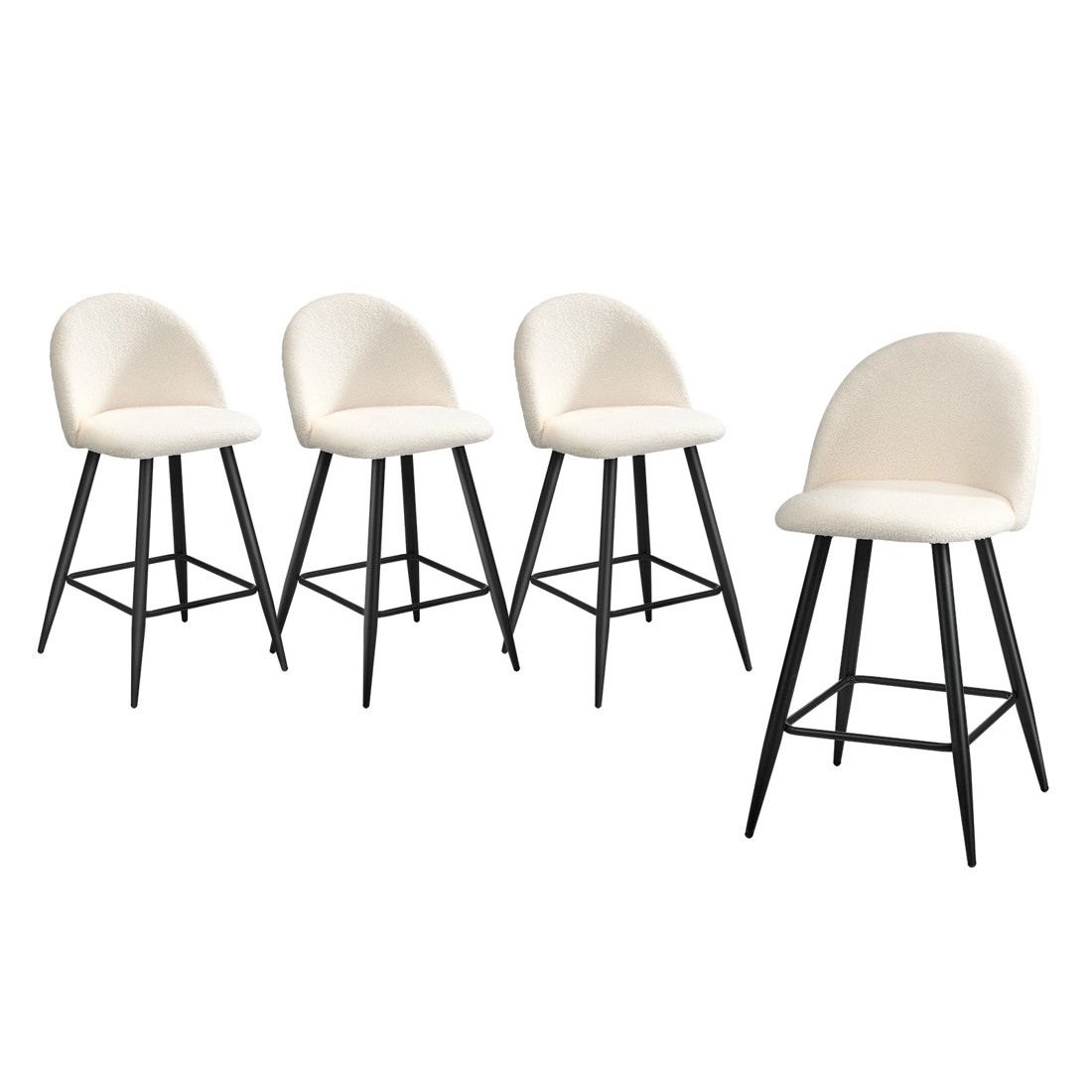 1 Oikiture 4x Bar Stools Kitchen Dining Chairs Counter Stool Boucle Padded
 - White, 1 of 10