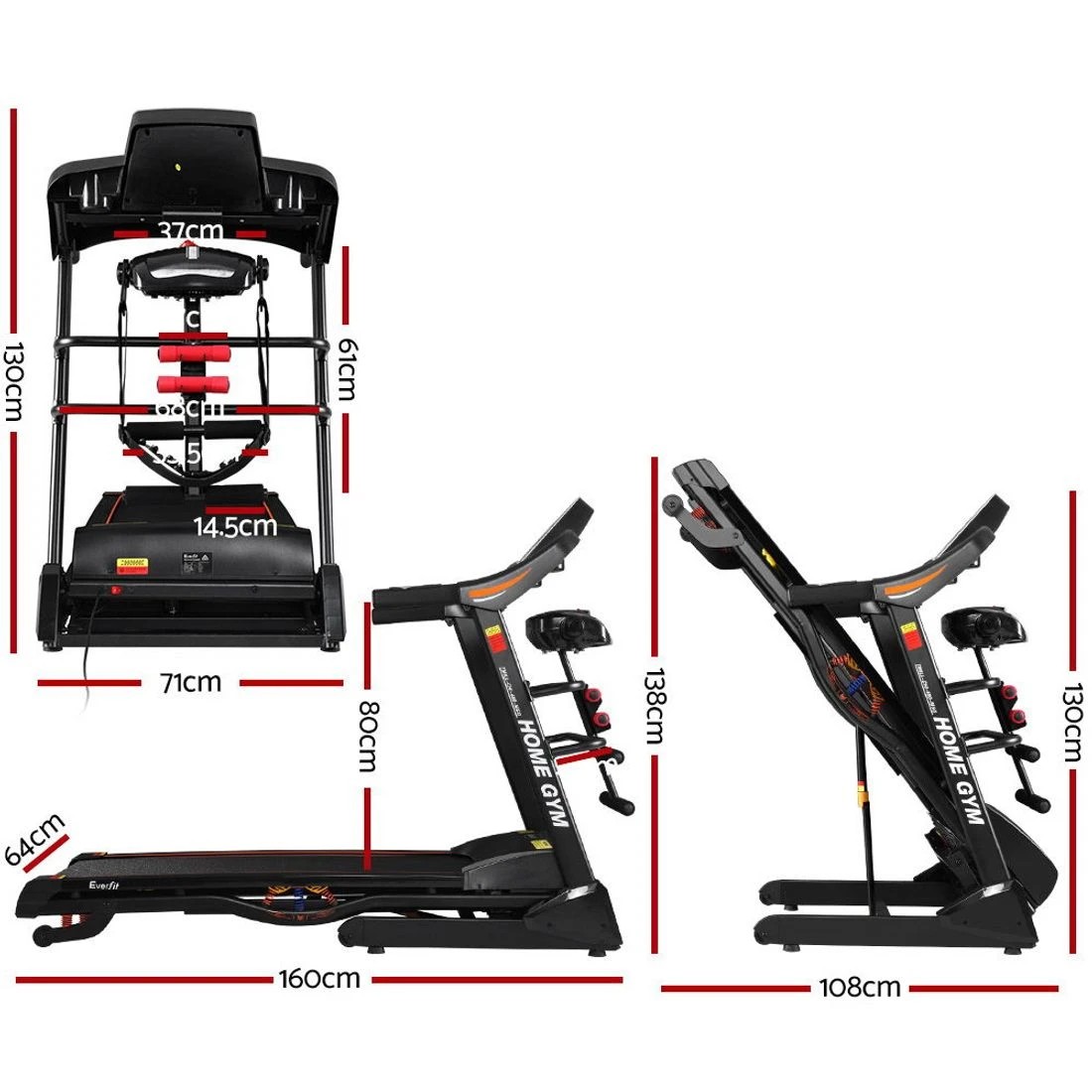 2 Everfit Treadmill Electric Home Gym Fitness Exercise Machine w/ Massager - Black, 2 of 2