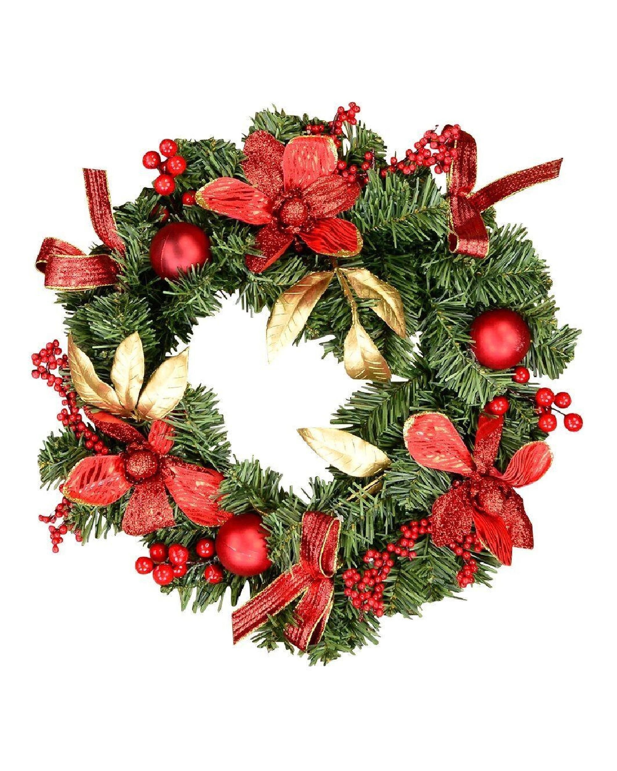 Christmas Warehouse 40cm Red Poinsettia Christmas Wreath With Gold ...