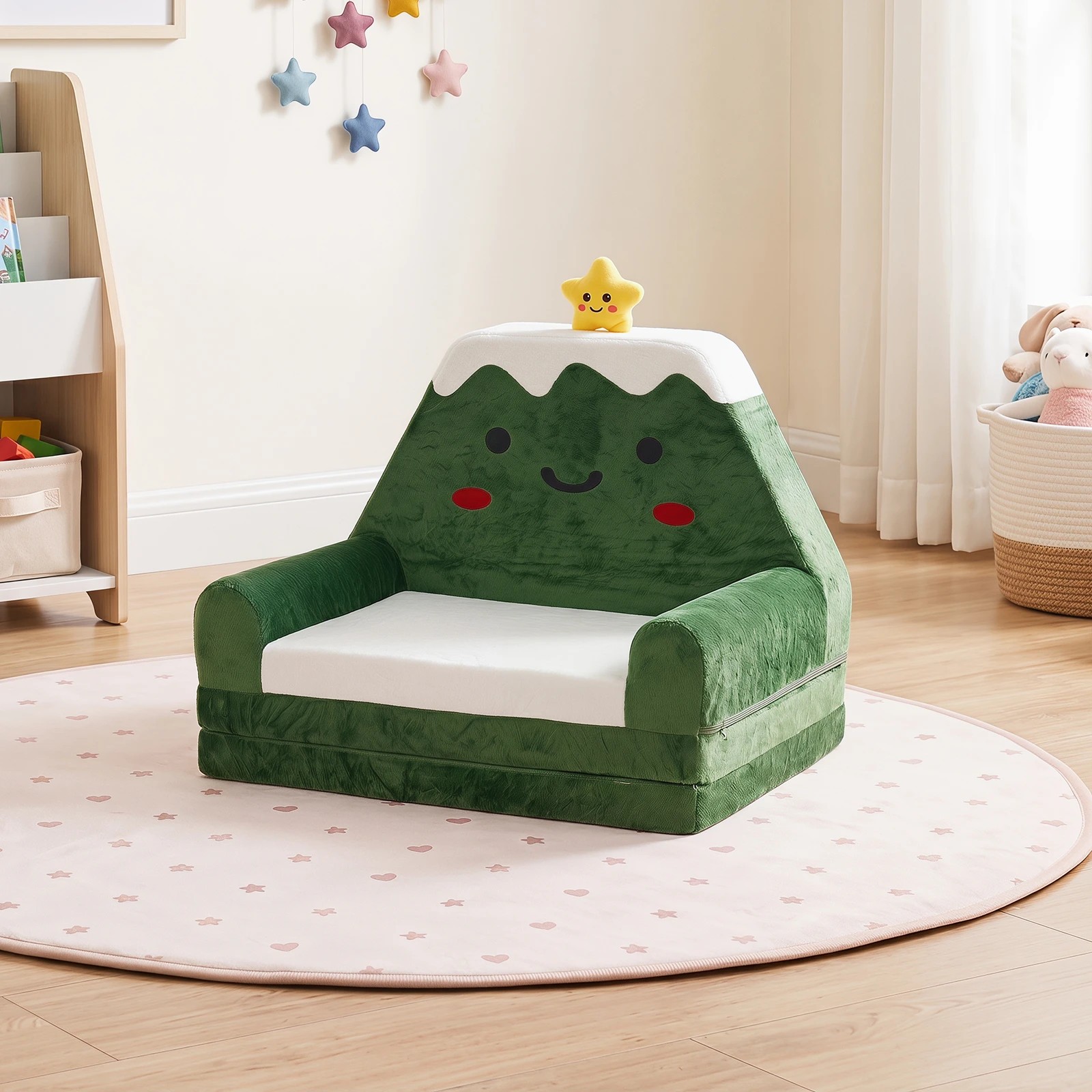 2 Costway Kids Sofa 2-in-1 Convertible Couch to Lounger Foldable Chair Christmas Pattern - Green, 2 of 5