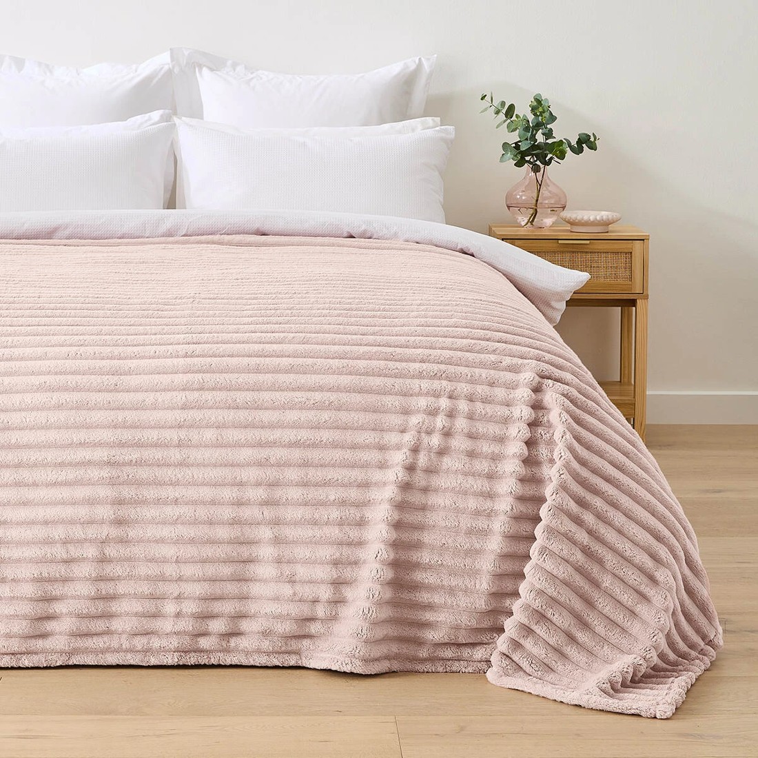 2 Plush Ribbed Blanket - Queen/King Bed, Pink, 2 of 6