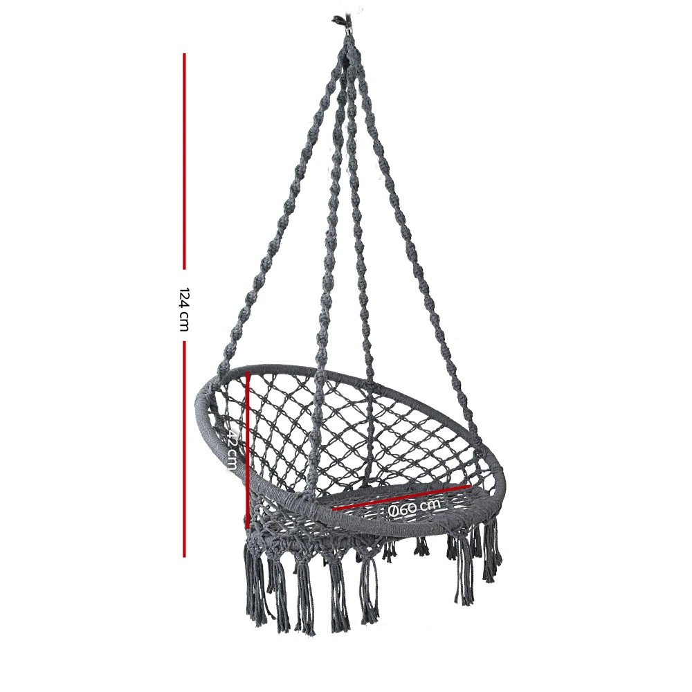 2 Gardeon Hammock Chair Outdoor Hanging Macrame Cotton Indoor - Grey, 2 of 9