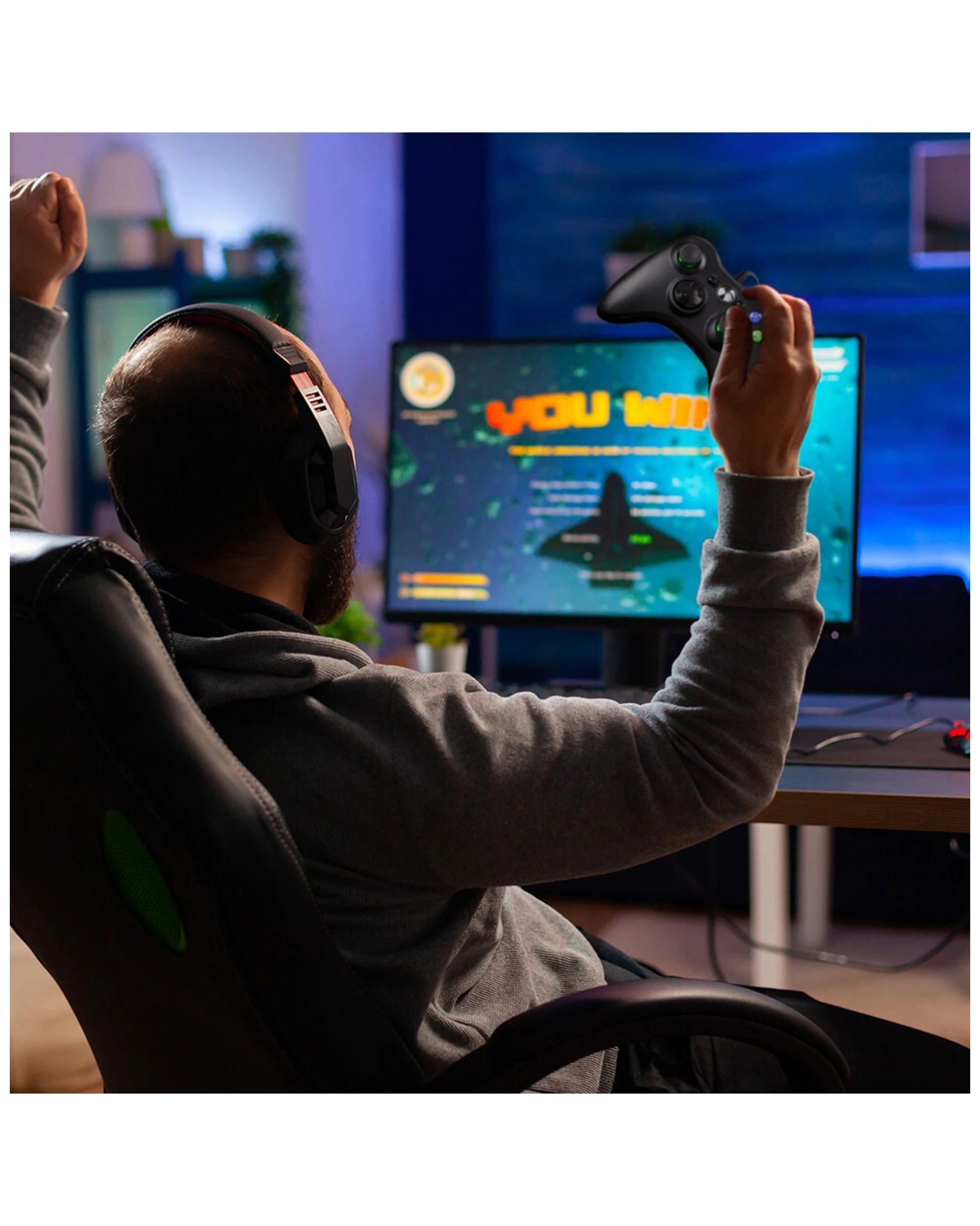 6 Laser Wired Usb-a Gaming Controller 2.5m Cable Black For Pc Computer Laptop, 6 of 8