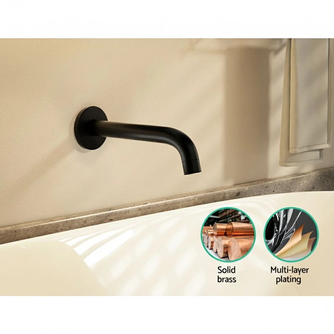 2 Cefito Bathroom Mixer Spout Wall Bath Tap Round Shower Bathtub - Black, 2 of 4