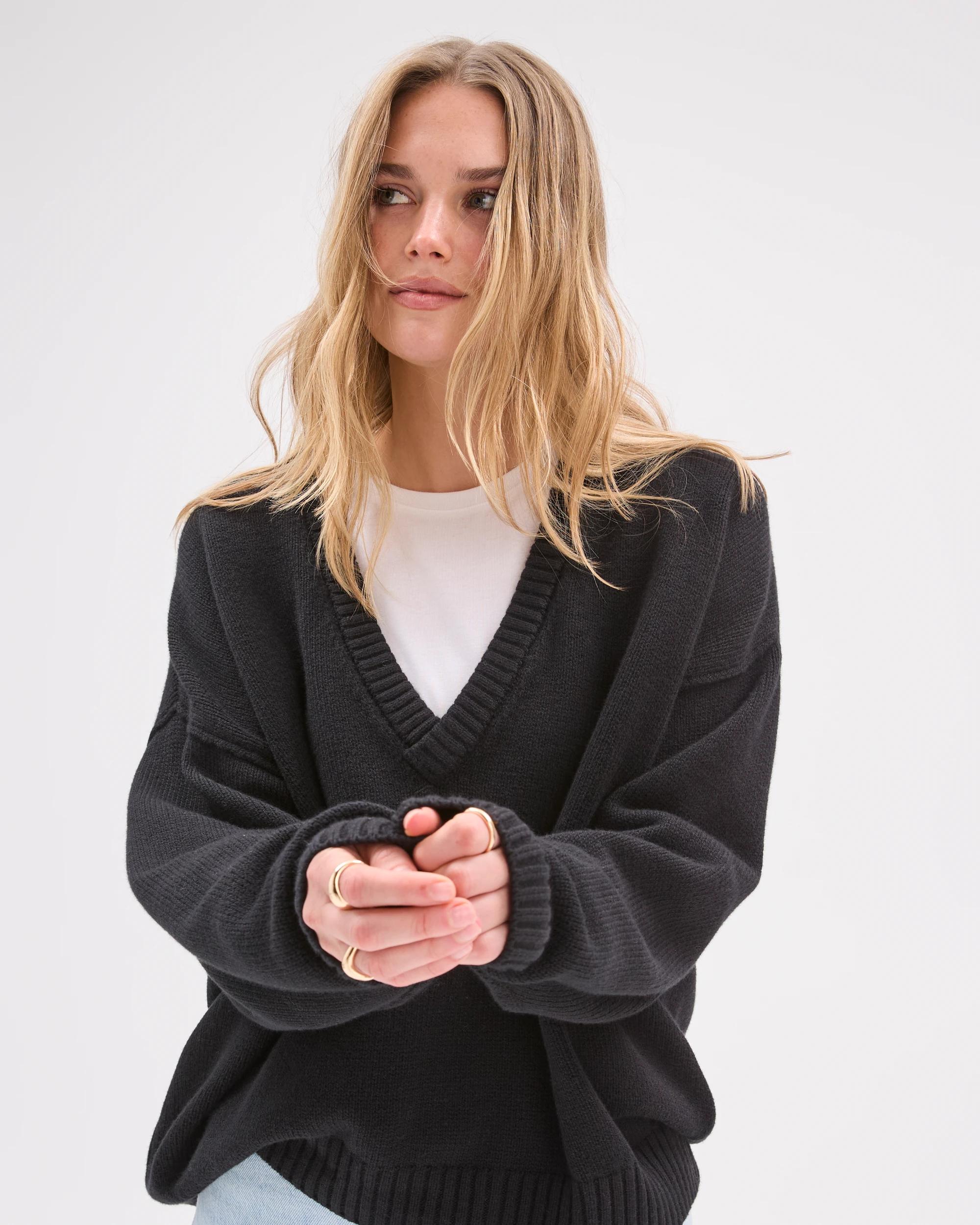 6 Lily Loves Deep V-Neck Jumper BLACK, 6 of 7