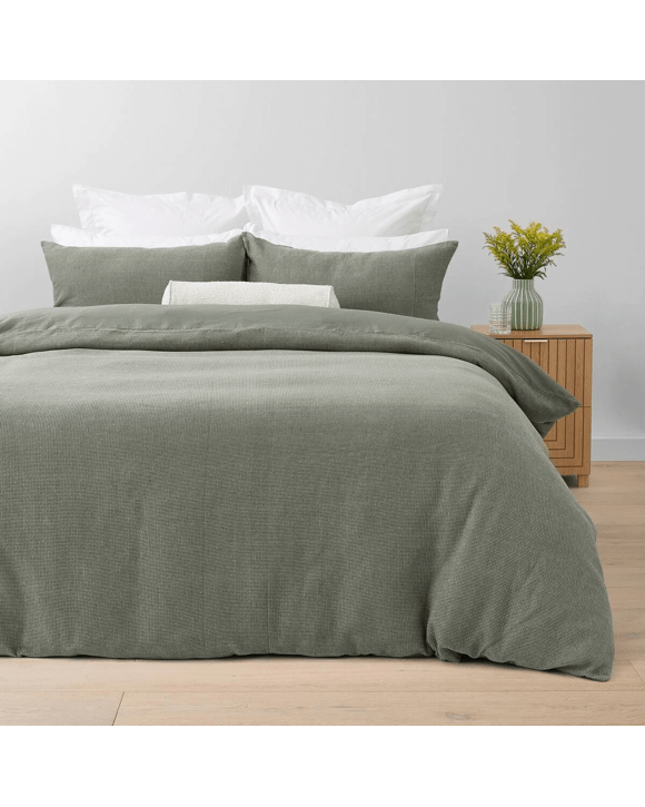 Waffle Micro Cotton Quilt Cover Set - Super King Bed, Forest