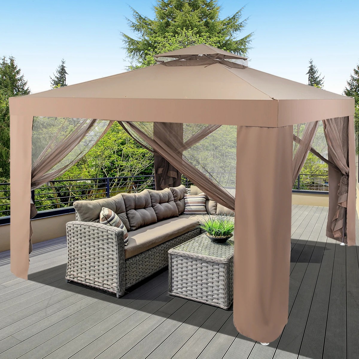 1 Costway 3X3M Outdoor Canopy Gazebo Folding Patio Canopy Tent - Brown, 1 of 2