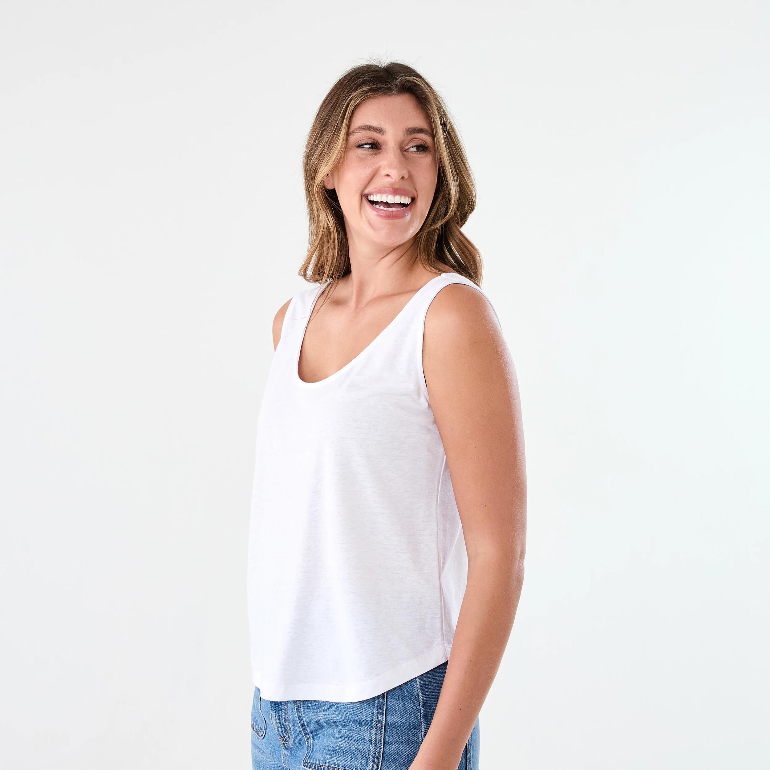 2 Sleeveless Linen Blend Scoop Neck Tank White, 2 of 5