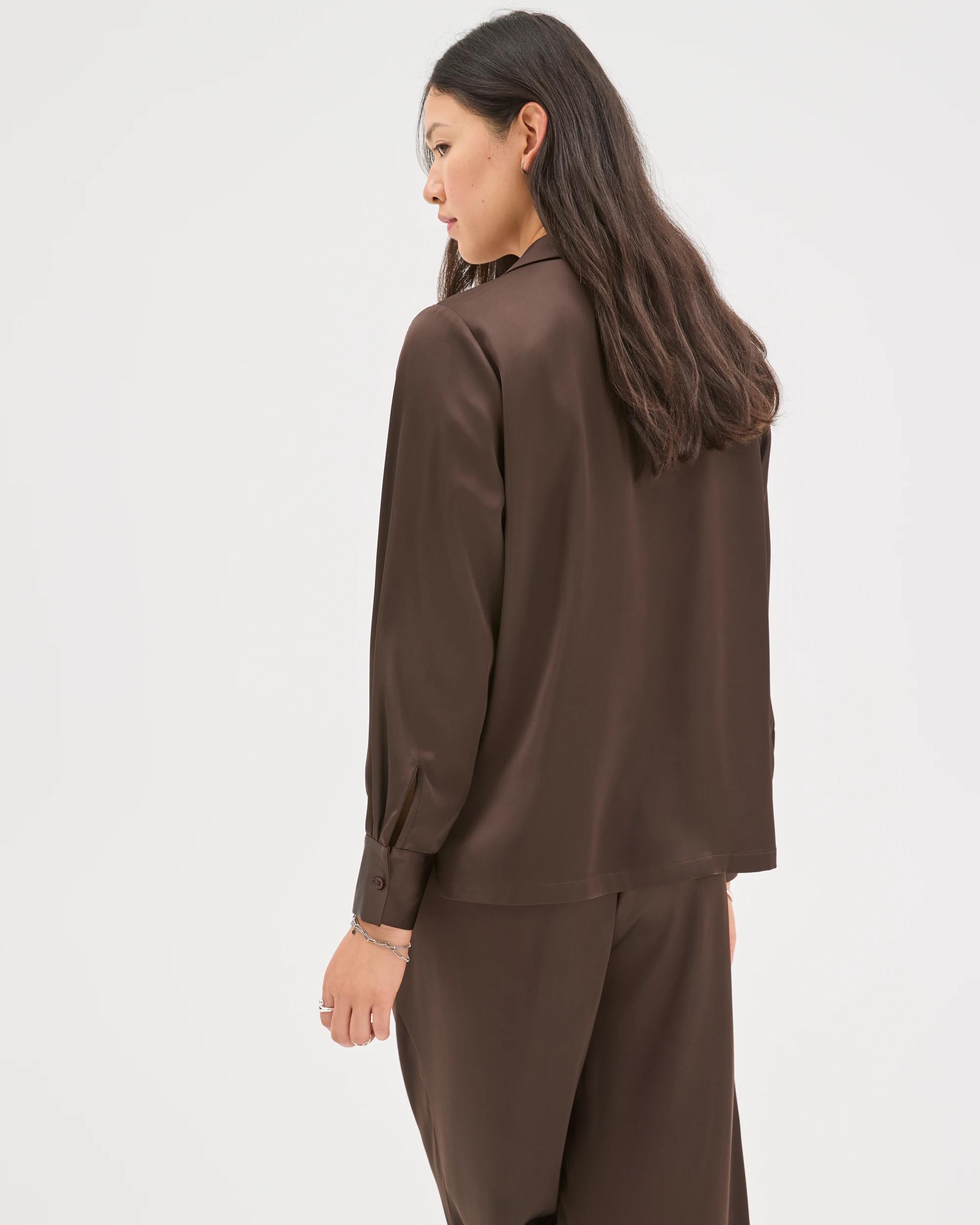 6 Preview Long Sleeve Satin Shirt COFFEE BEAN, 6 of 6