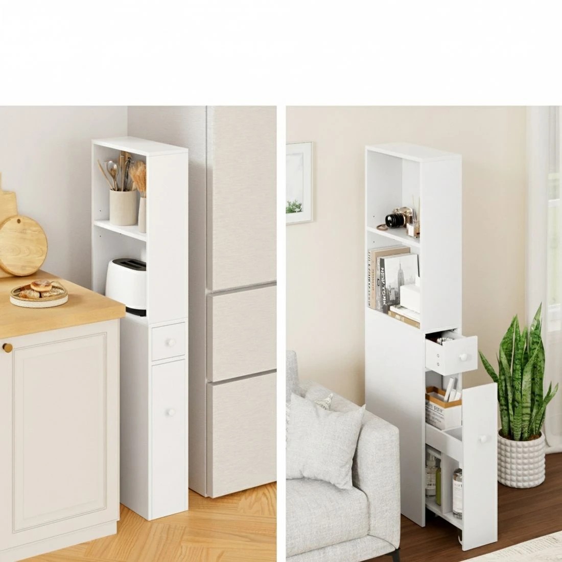 7 Artiss Bathroom Cabinet Storage Slim Organiser Drawer Toilet Corner 135cm - White, 7 of 7