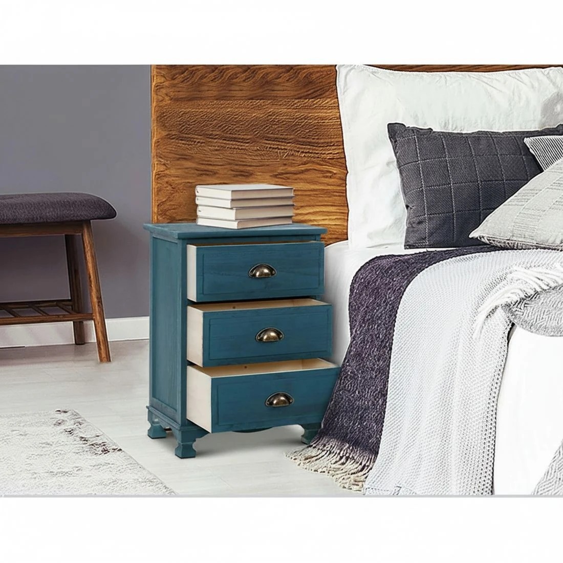 4 Artiss 2x Bedside Table 3 Drawers Vintage - Blue, 4 of 7
