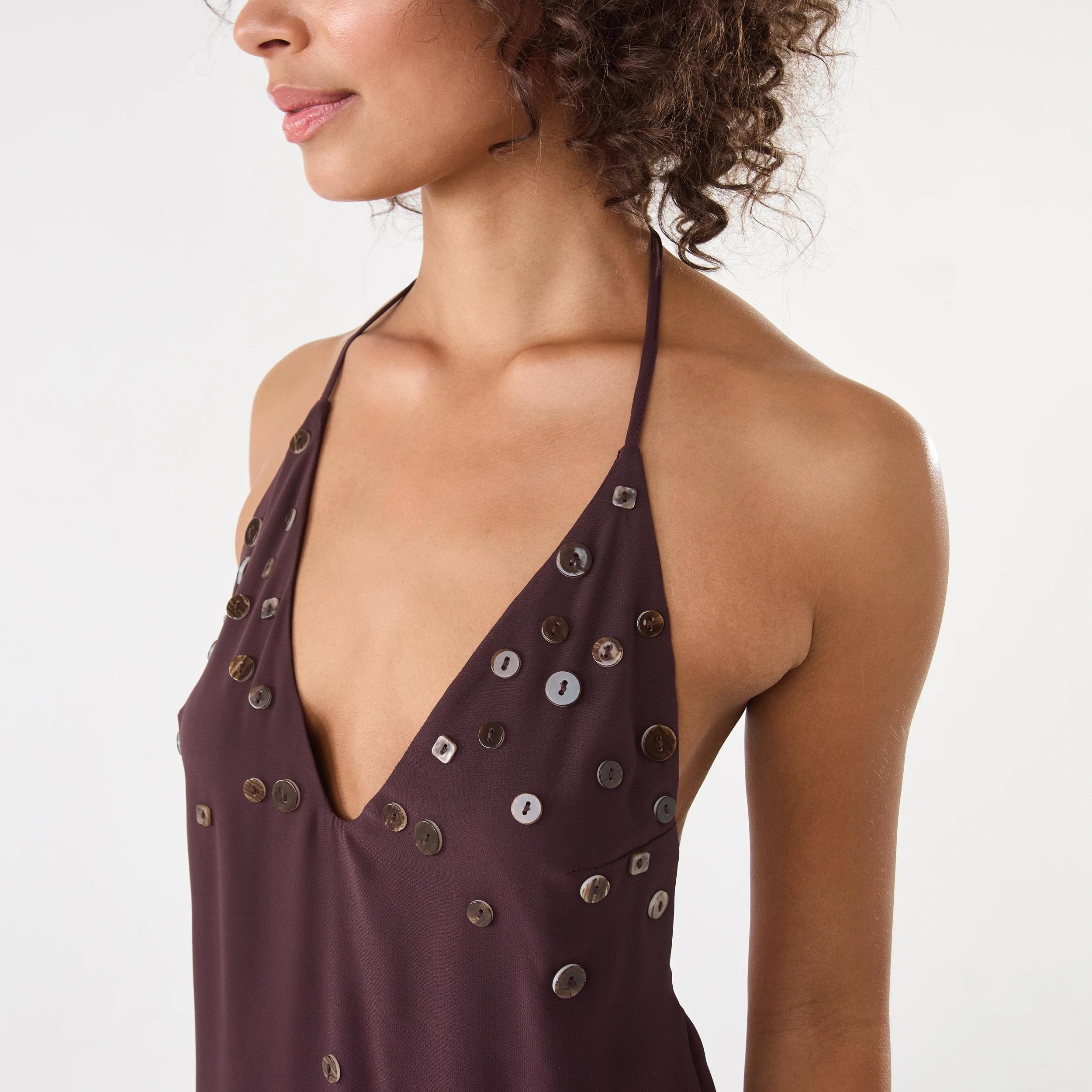 8 Sleeveless Button Detail Mini Dress Fudge, 8 of 10