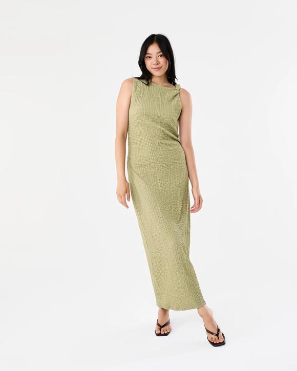 midi dress round neck Drawstring Round Neck Long Sleeve Midi Dress