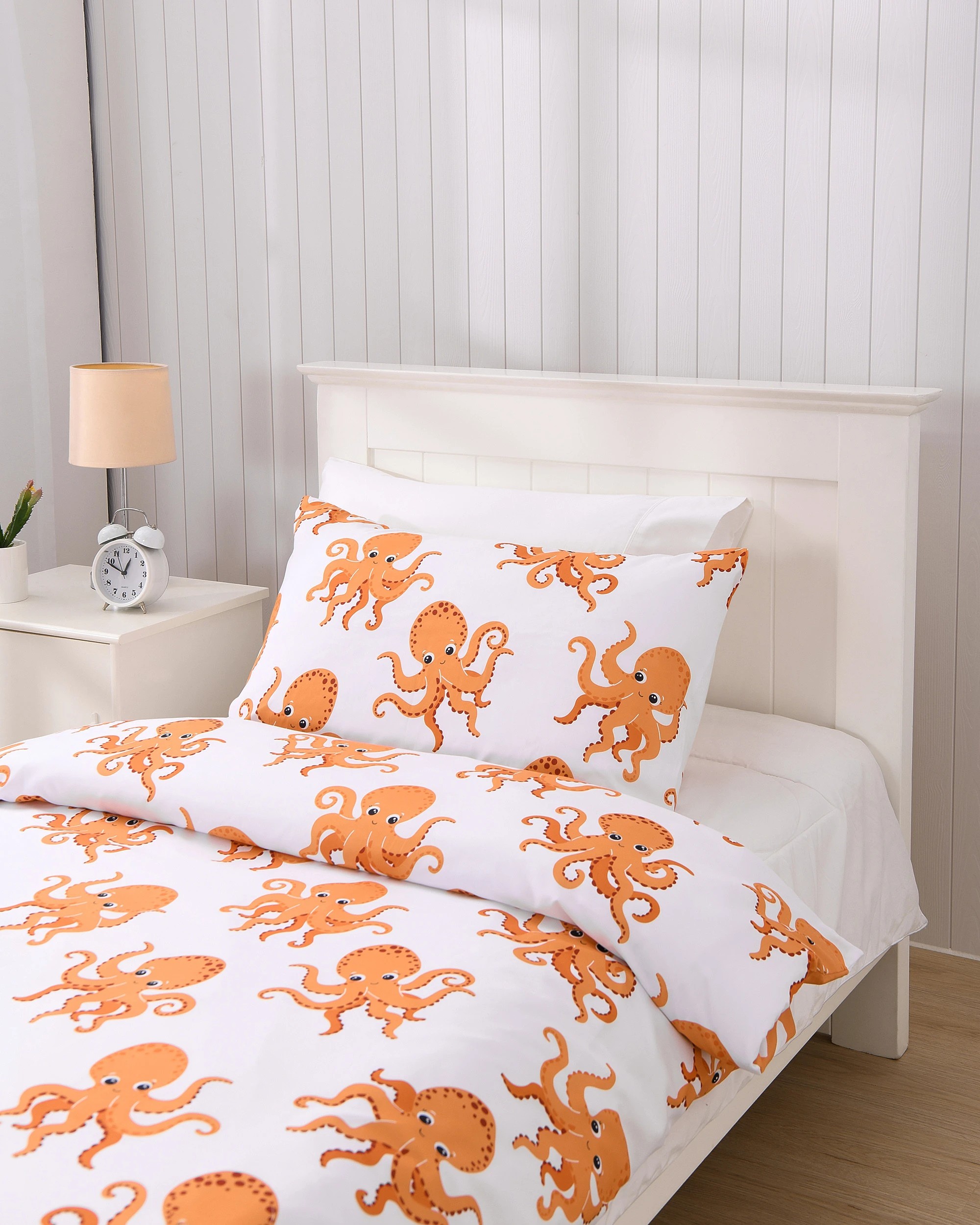 3 Jack & Ava Ollie the Octopus Kids Reversible Quilt Cover Set - Double Bed - Orange, 3 of 10