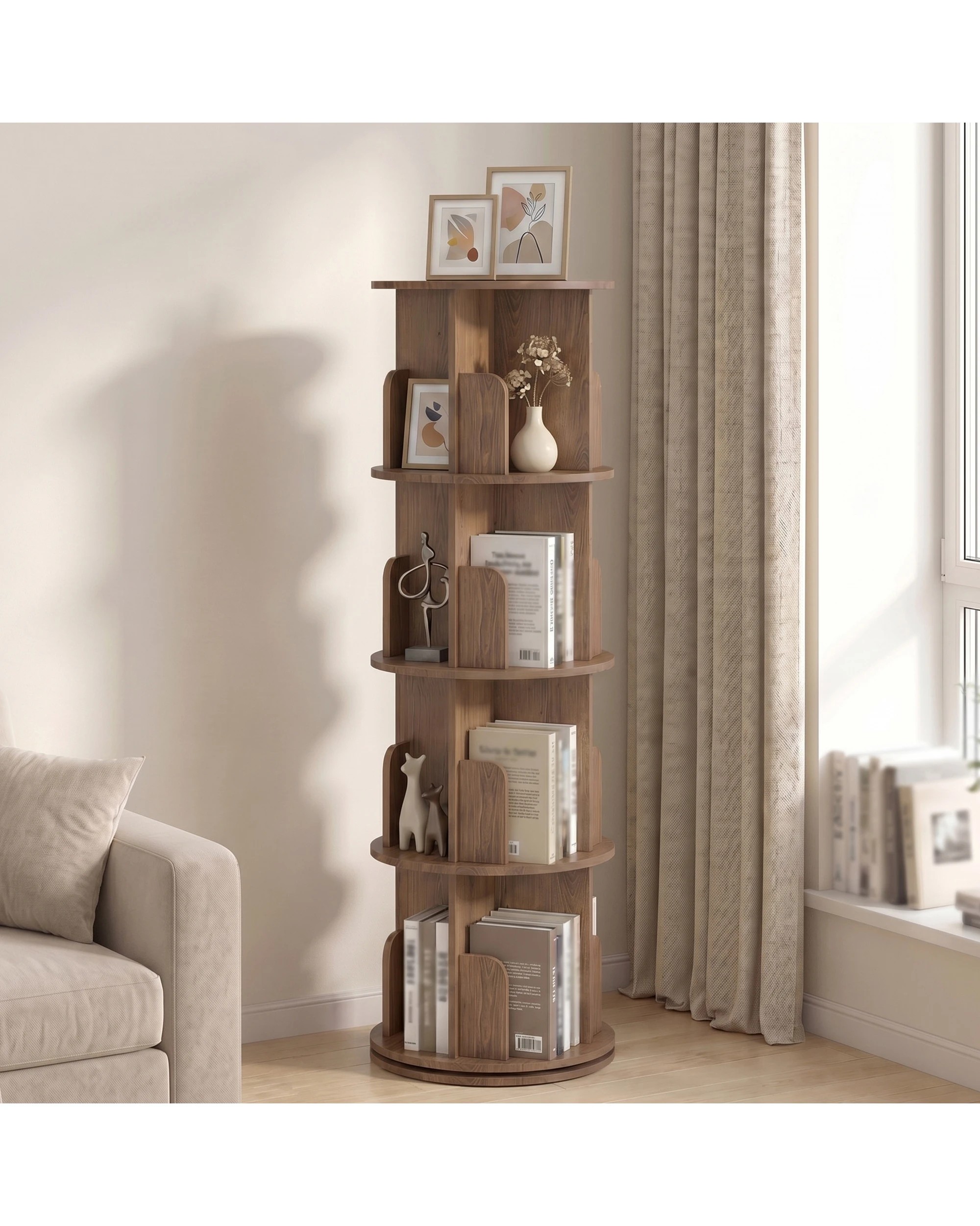 3 Advwin 4 Tiers Bookshelf Rotating Corner Bookcase Cabinet Revolving Display Stand Rack - Brown, 3 of 7
