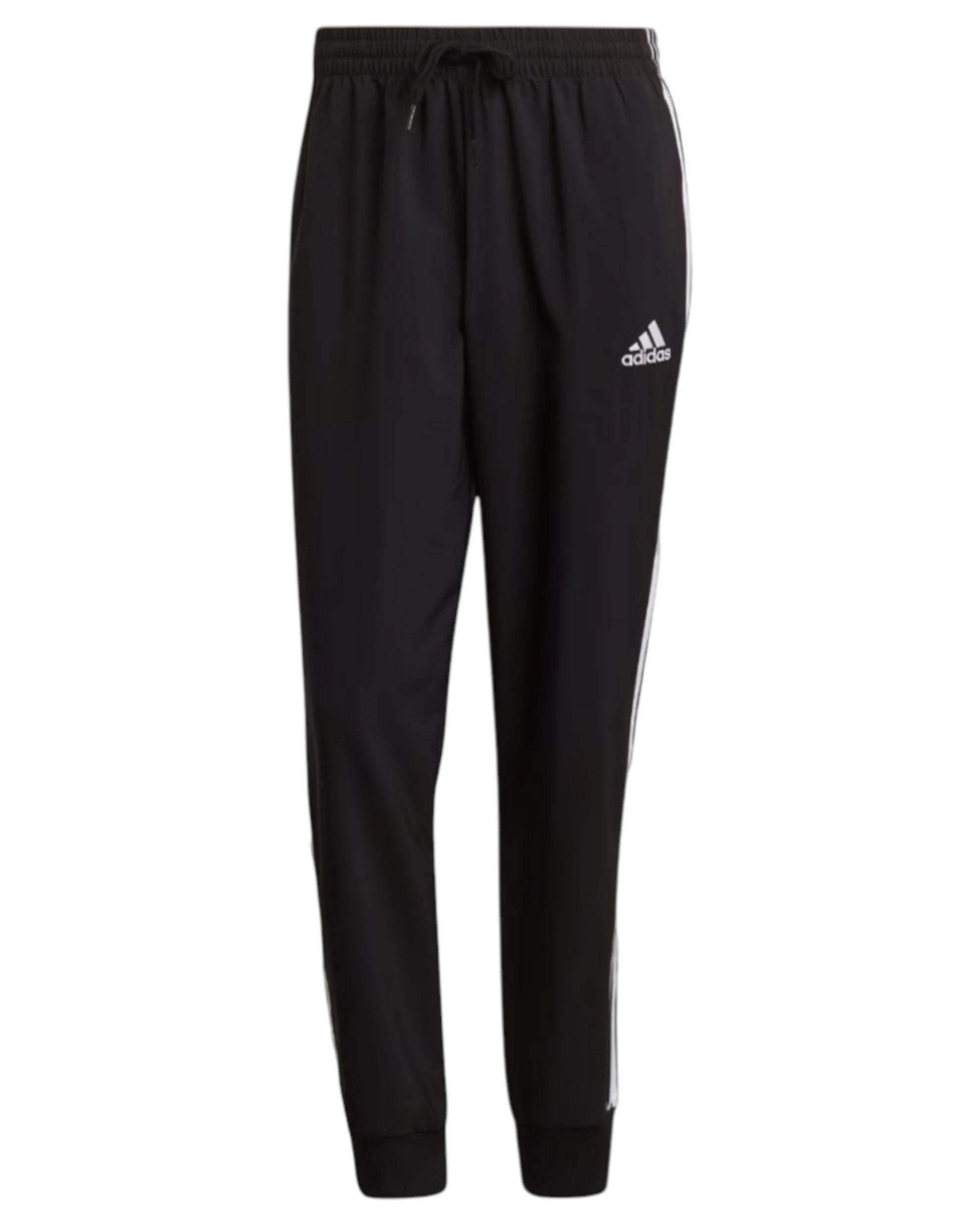 1 Adidas Mens Aeroready Essentials Tapered Cuff Woven 3-Stripes Black Pants Black, 1 of 6