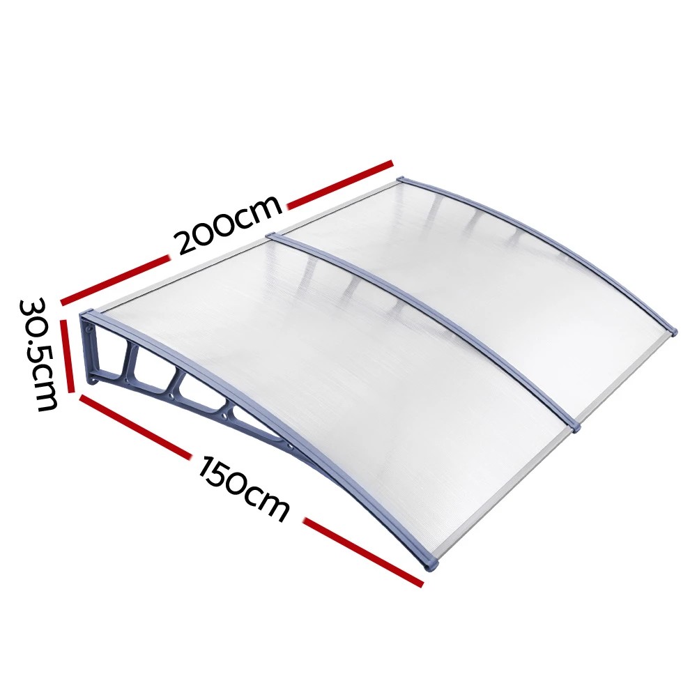 2 Instahut Window Door Awning Canopy 1.5mx2m Transparent Sheet  Plastic - Clear, 2 of 6