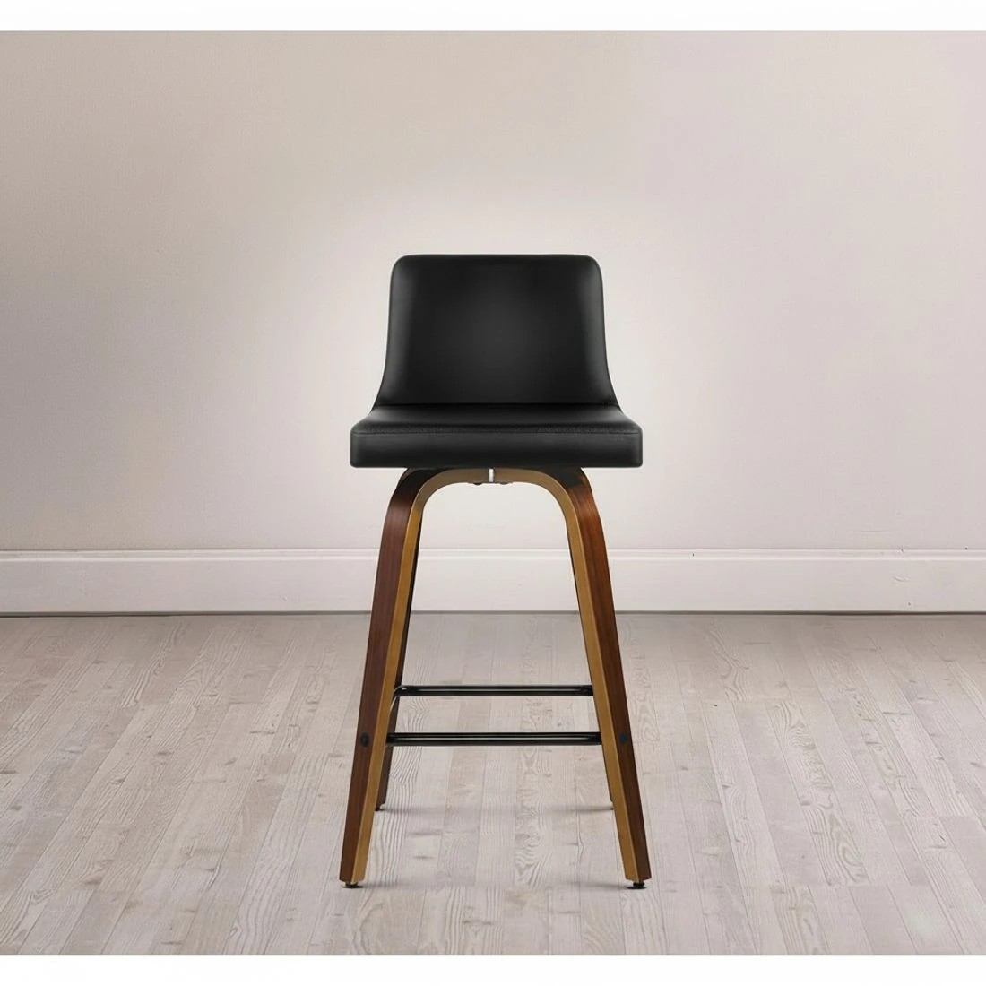 5 Artiss 2x Bar Stools Swivel Leather Padded Wooden - Black, 5 of 6