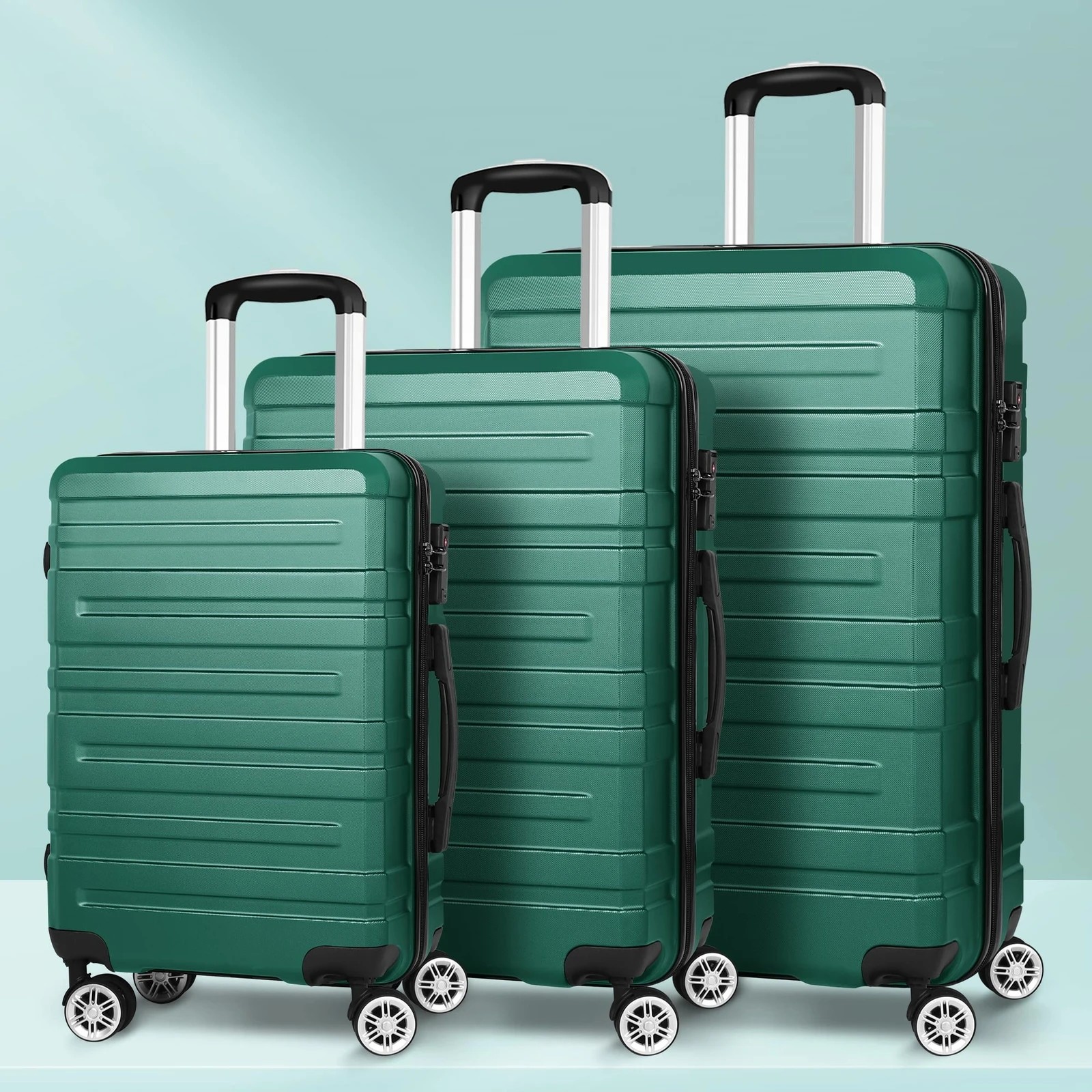 10 Alfordson Luggage 3PCS Set Suitcase ABS+PC Trolley TSA Hard Shell Case - Green, 10 of 10